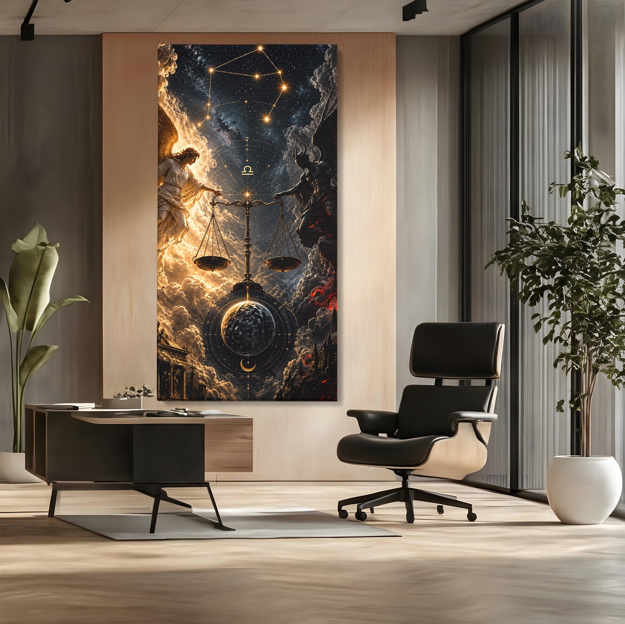 Tablou Canvas Premium LuxCanva® U1039, Armonia Universala, Inger, Demon, Balanta, Cer, Living, Culori Vibrante