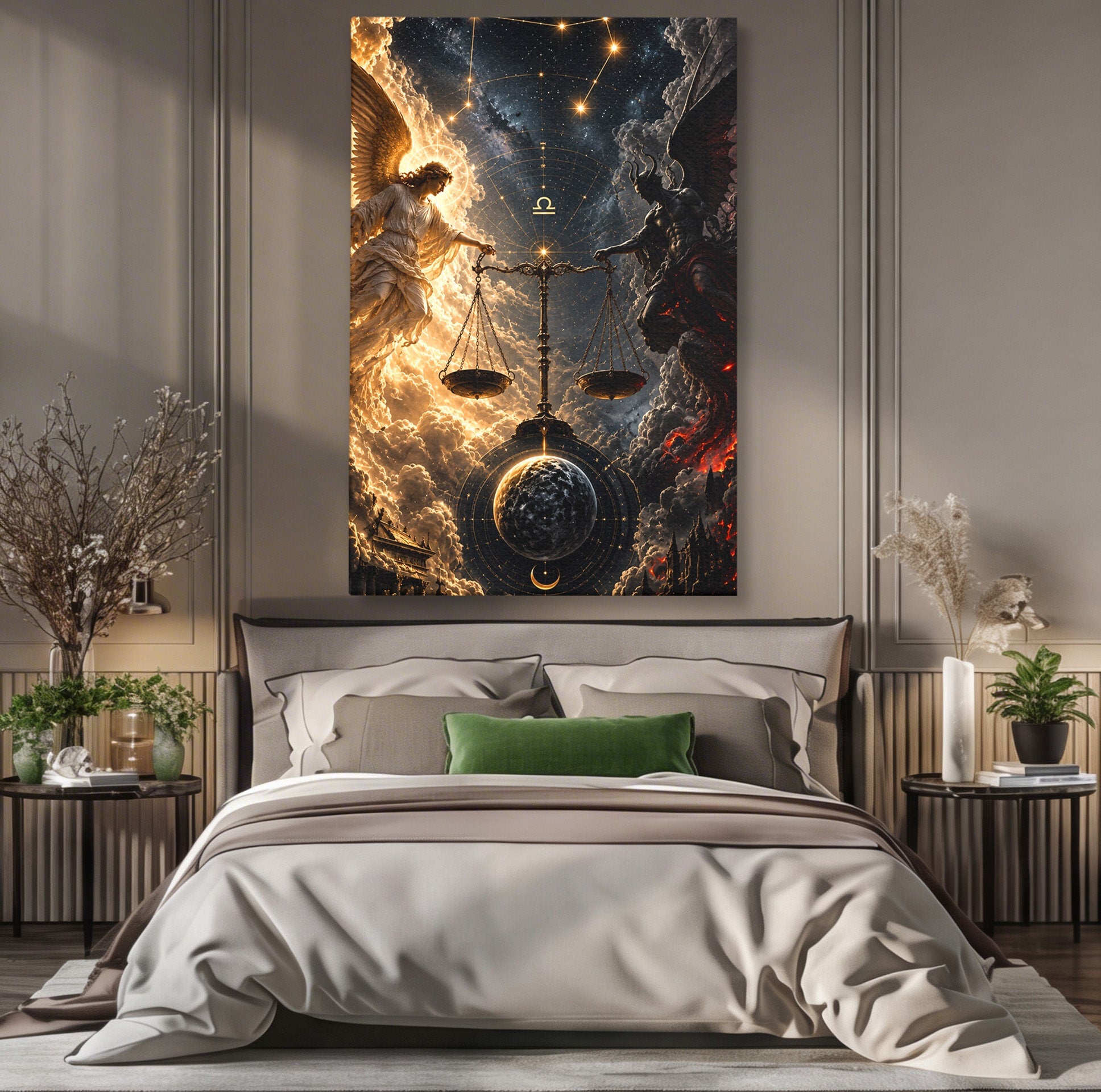 Tablou Canvas Premium LuxCanva® U1039, Armonia Universala, Inger, Demon, Balanta, Cer, Living, Culori Vibrante