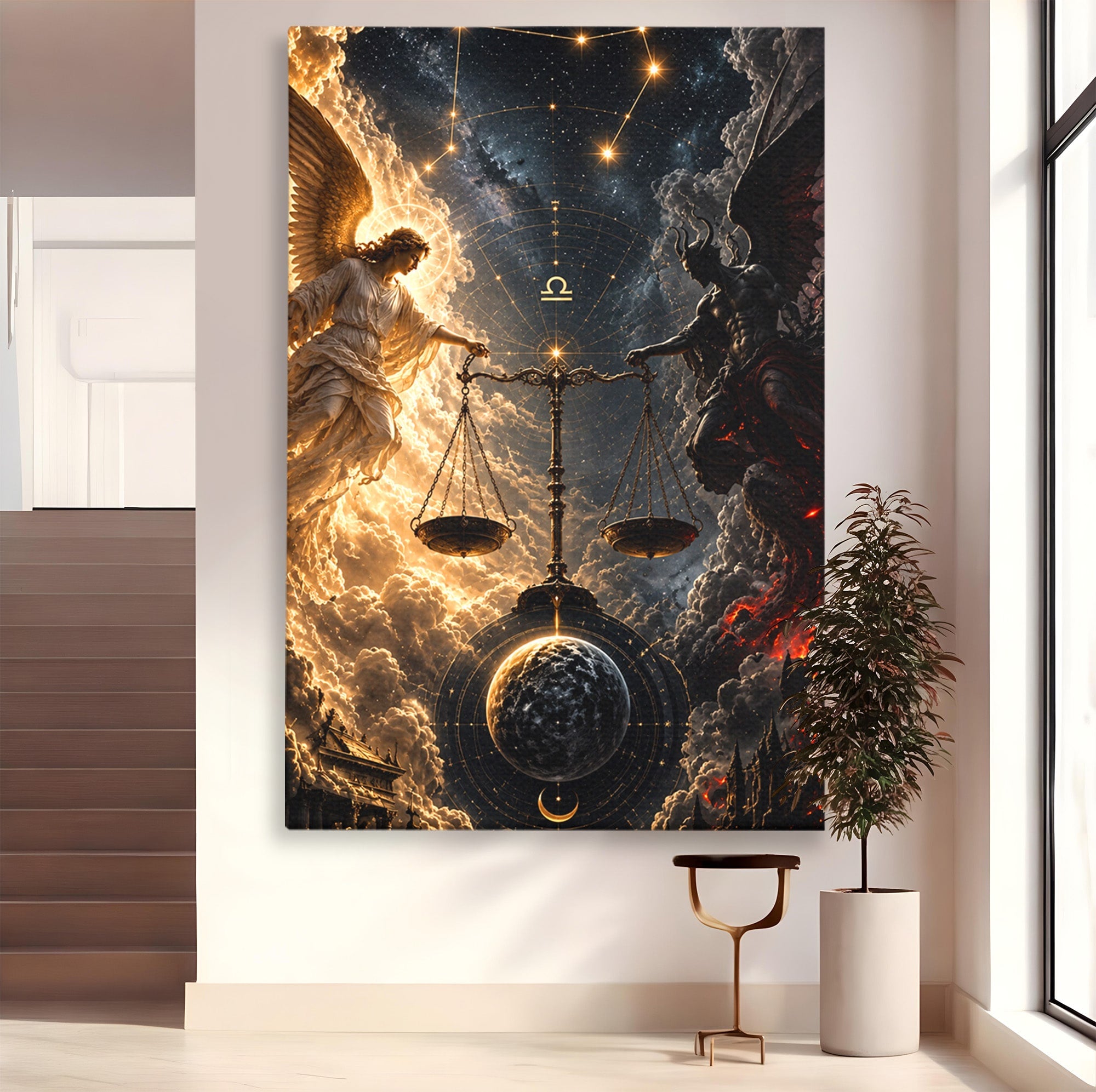 Tablou Canvas Premium LuxCanva® U1039, Armonia Universala, Inger, Demon, Balanta, Cer, Living, Culori Vibrante
