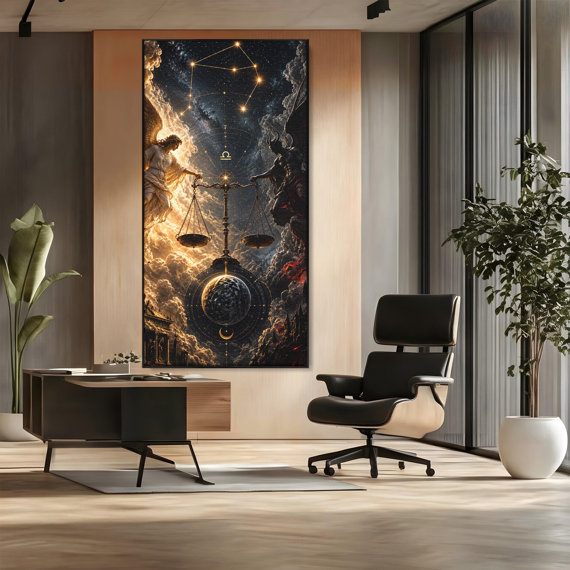 Tablou Canvas Premium LuxCanva® U1039, Armonia Universala, Inger, Demon, Balanta, Cer, Living, Culori Vibrante