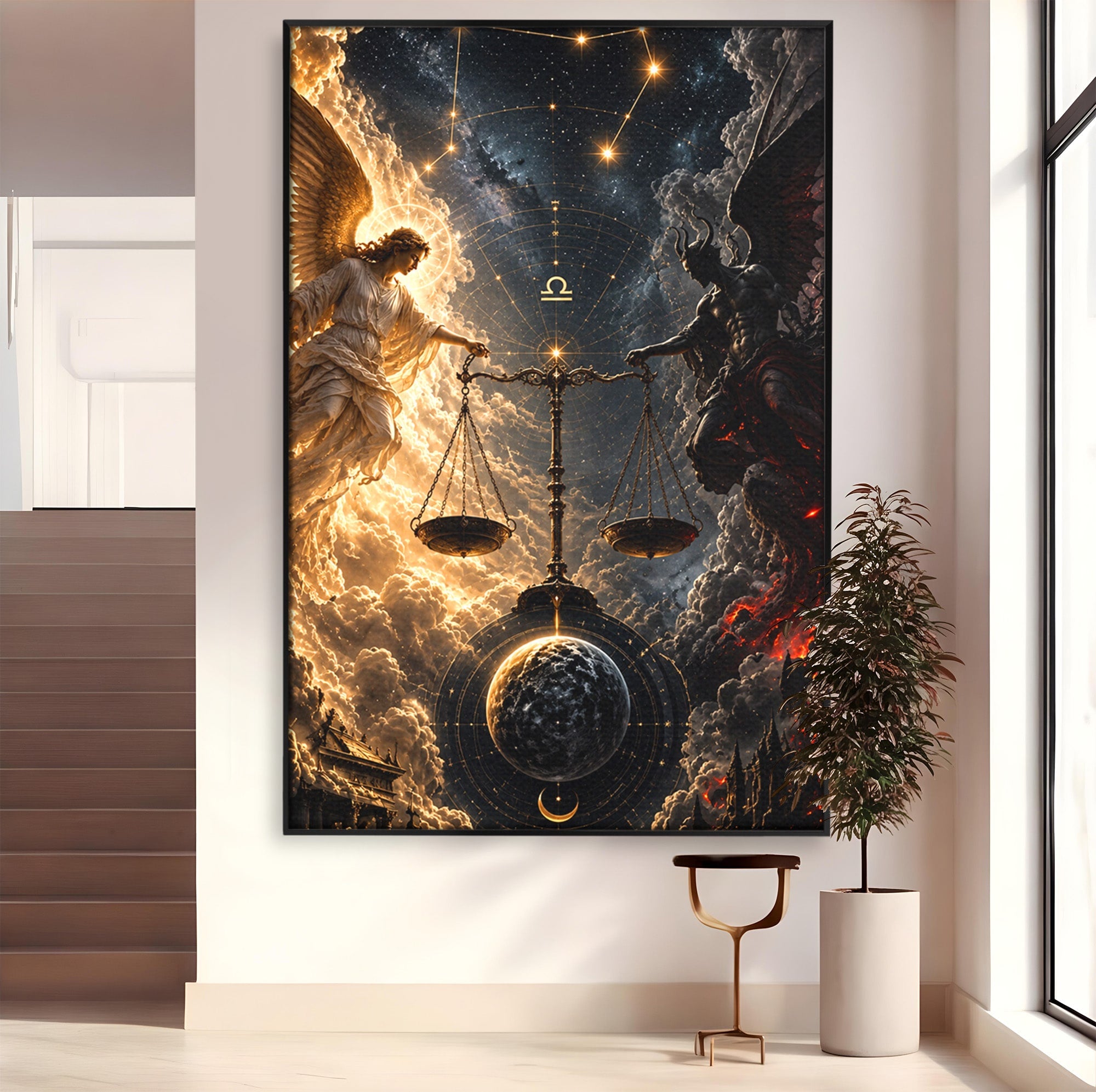 Tablou Canvas Premium LuxCanva® U1039, Armonia Universala, Inger, Demon, Balanta, Cer, Living, Culori Vibrante