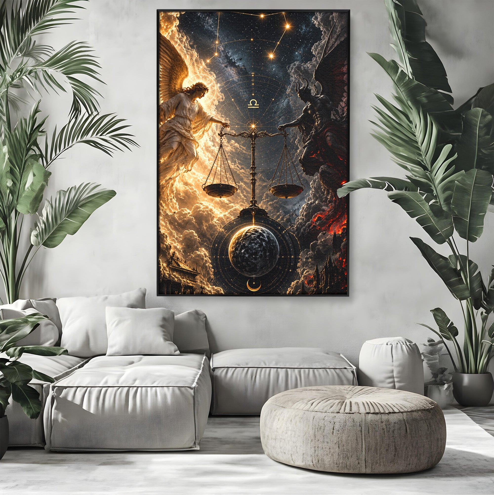 Tablou Canvas Premium LuxCanva® U1039, Armonia Universala, Inger, Demon, Balanta, Cer, Living, Culori Vibrante