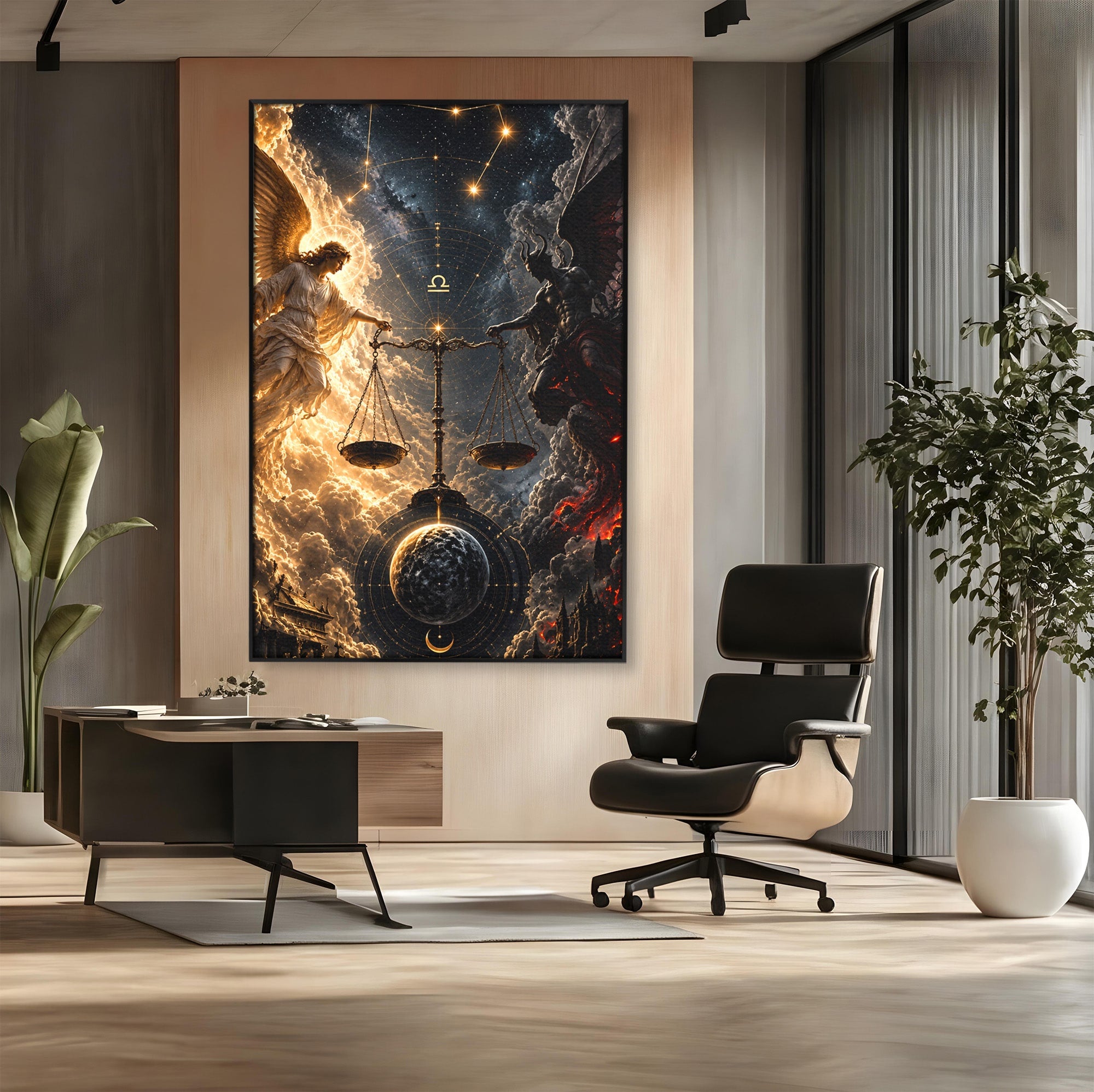 Tablou Canvas Premium LuxCanva® U1039, Armonia Universala, Inger, Demon, Balanta, Cer, Living, Culori Vibrante