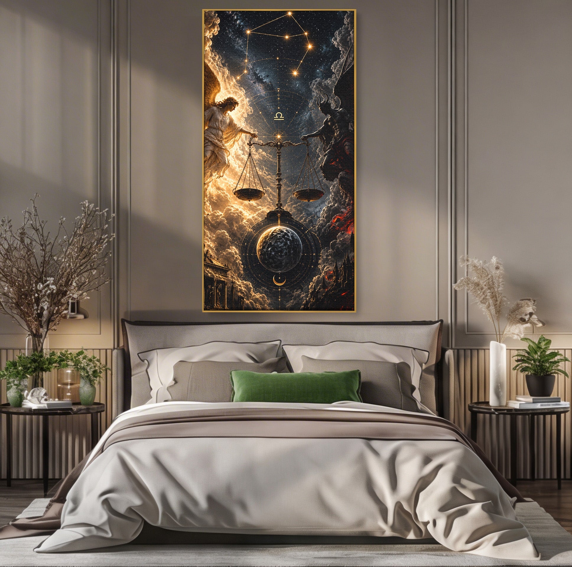 Tablou Canvas Premium LuxCanva® U1039, Armonia Universala, Inger, Demon, Balanta, Cer, Living, Culori Vibrante