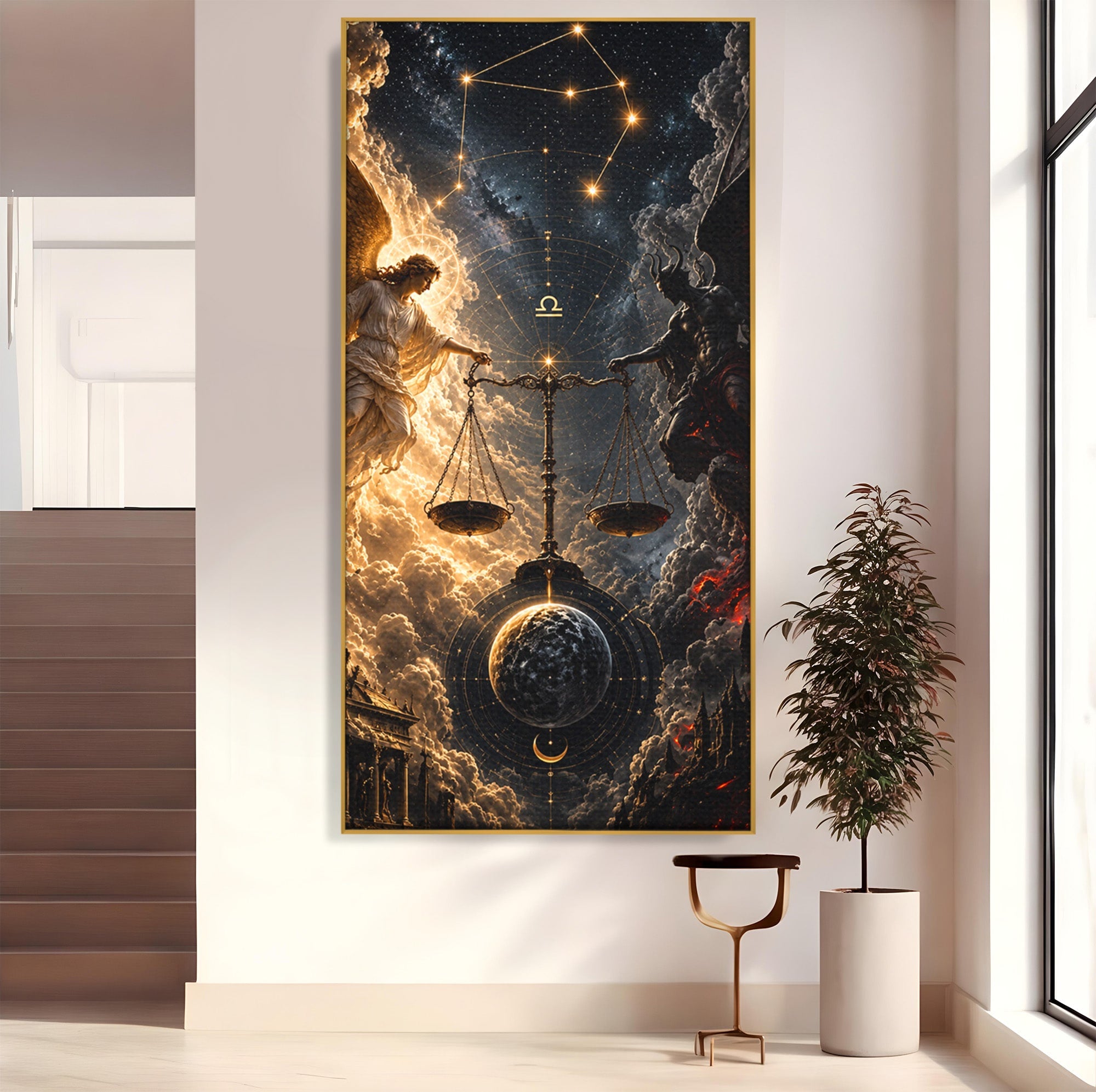 Tablou Canvas Premium LuxCanva® U1039, Armonia Universala, Inger, Demon, Balanta, Cer, Living, Culori Vibrante