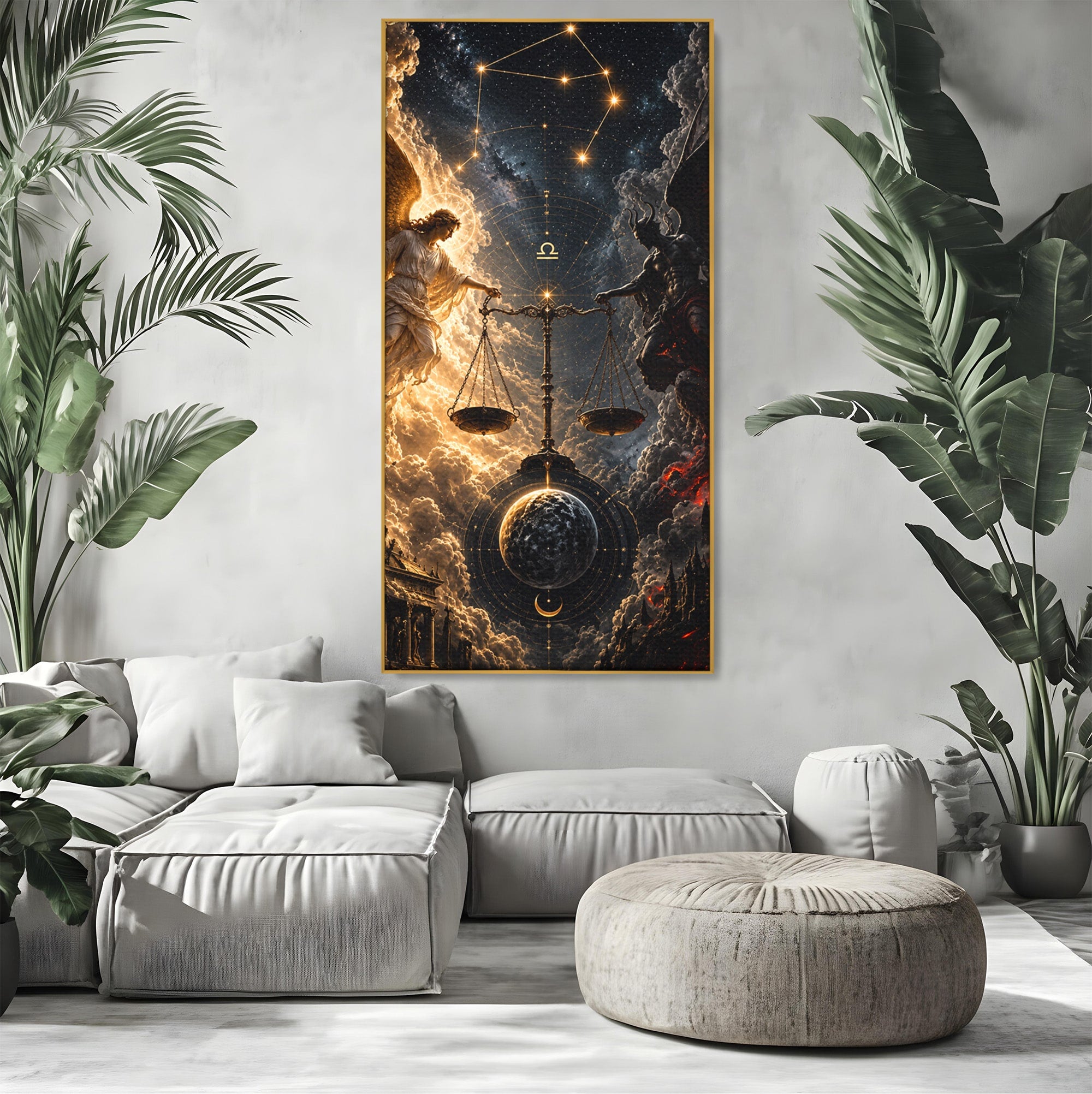 Tablou Canvas Premium LuxCanva® U1039, Armonia Universala, Inger, Demon, Balanta, Cer, Living, Culori Vibrante
