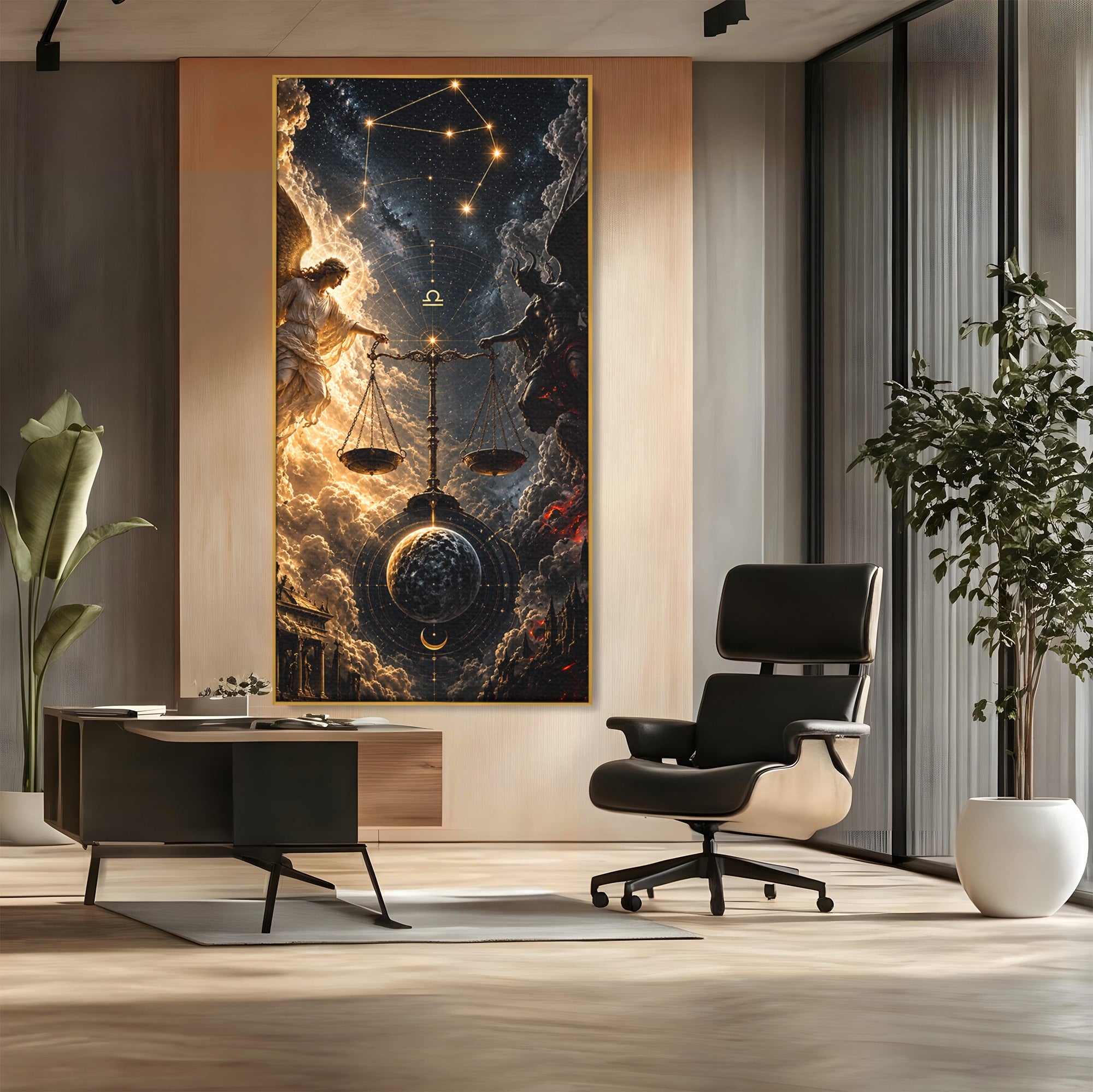 Tablou Canvas Premium LuxCanva® U1039, Armonia Universala, Inger, Demon, Balanta, Cer, Living, Culori Vibrante