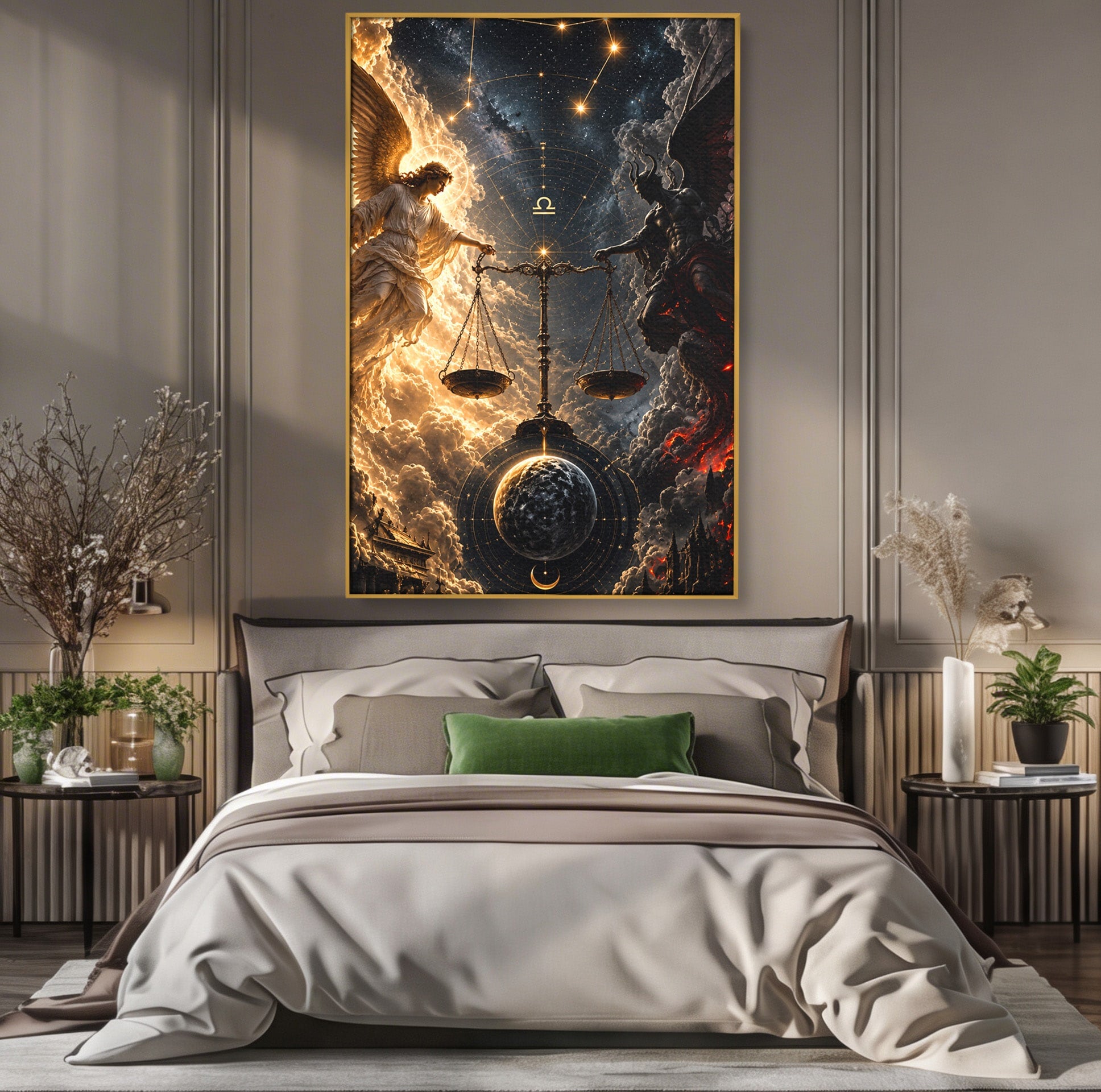 Tablou Canvas Premium LuxCanva® U1039, Armonia Universala, Inger, Demon, Balanta, Cer, Living, Culori Vibrante