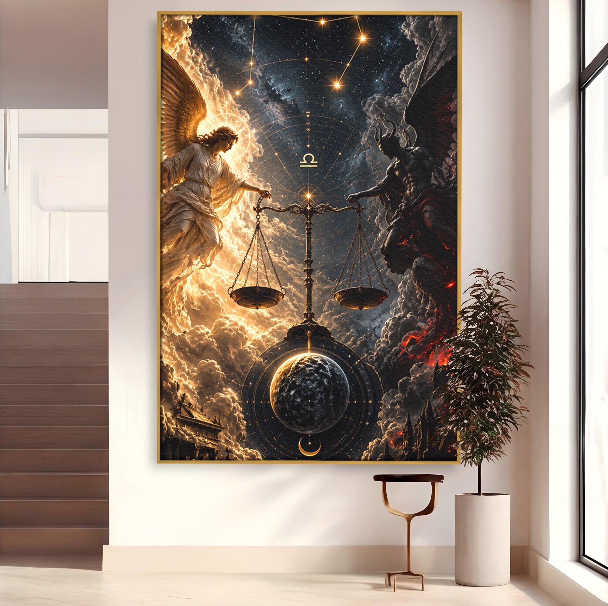 Tablou Canvas Premium LuxCanva® U1039, Armonia Universala, Inger, Demon, Balanta, Cer, Living, Culori Vibrante