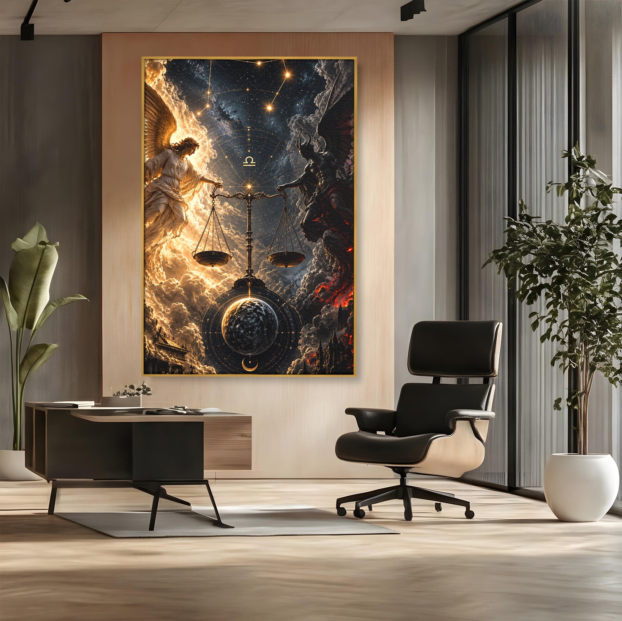 Tablou Canvas Premium LuxCanva® U1039, Armonia Universala, Inger, Demon, Balanta, Cer, Living, Culori Vibrante