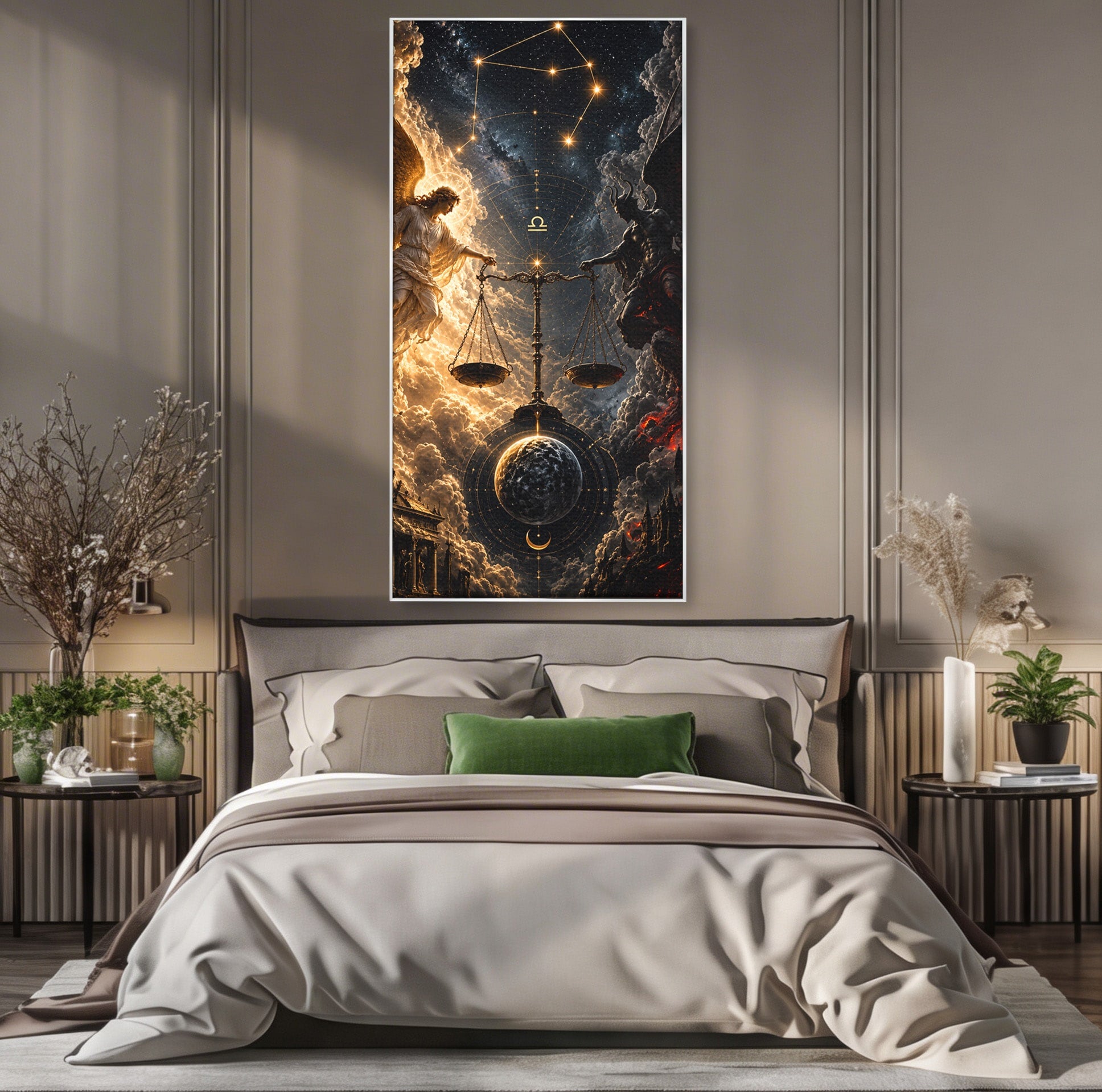 Tablou Canvas Premium LuxCanva® U1039, Armonia Universala, Inger, Demon, Balanta, Cer, Living, Culori Vibrante