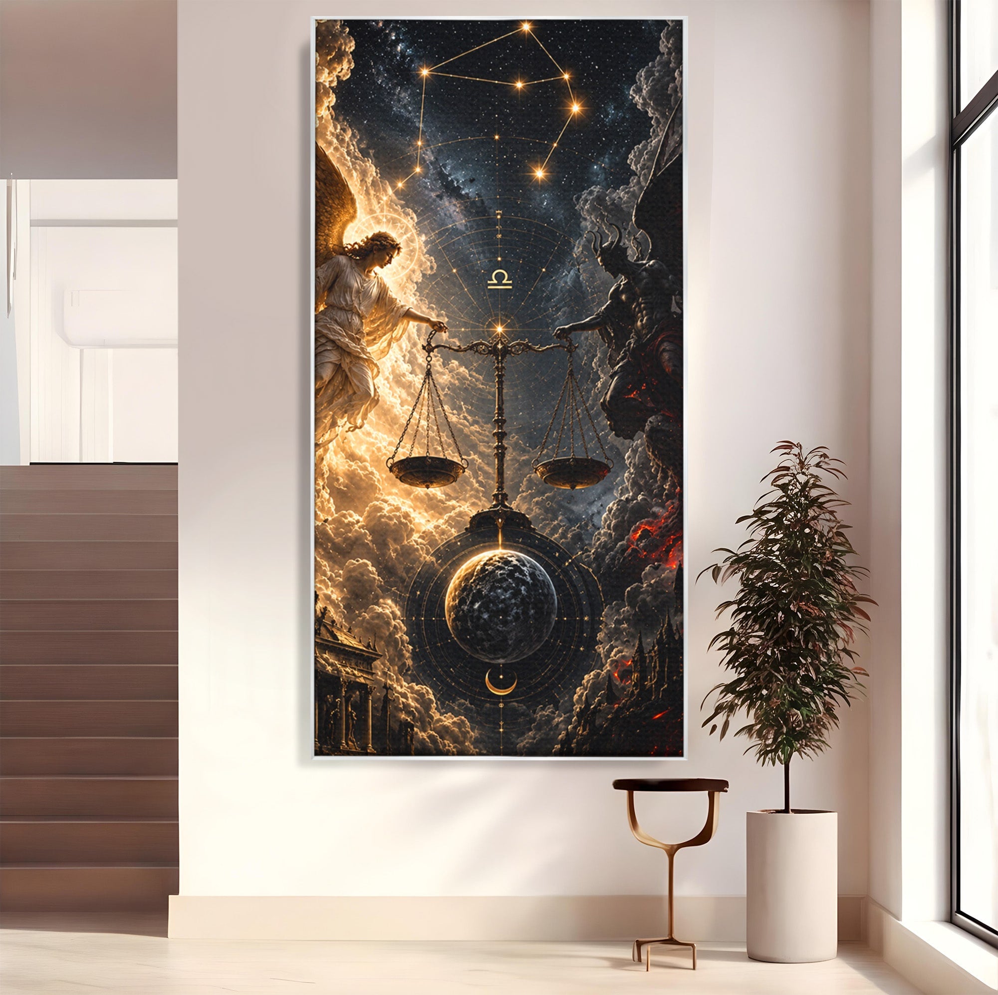 Tablou Canvas Premium LuxCanva® U1039, Armonia Universala, Inger, Demon, Balanta, Cer, Living, Culori Vibrante