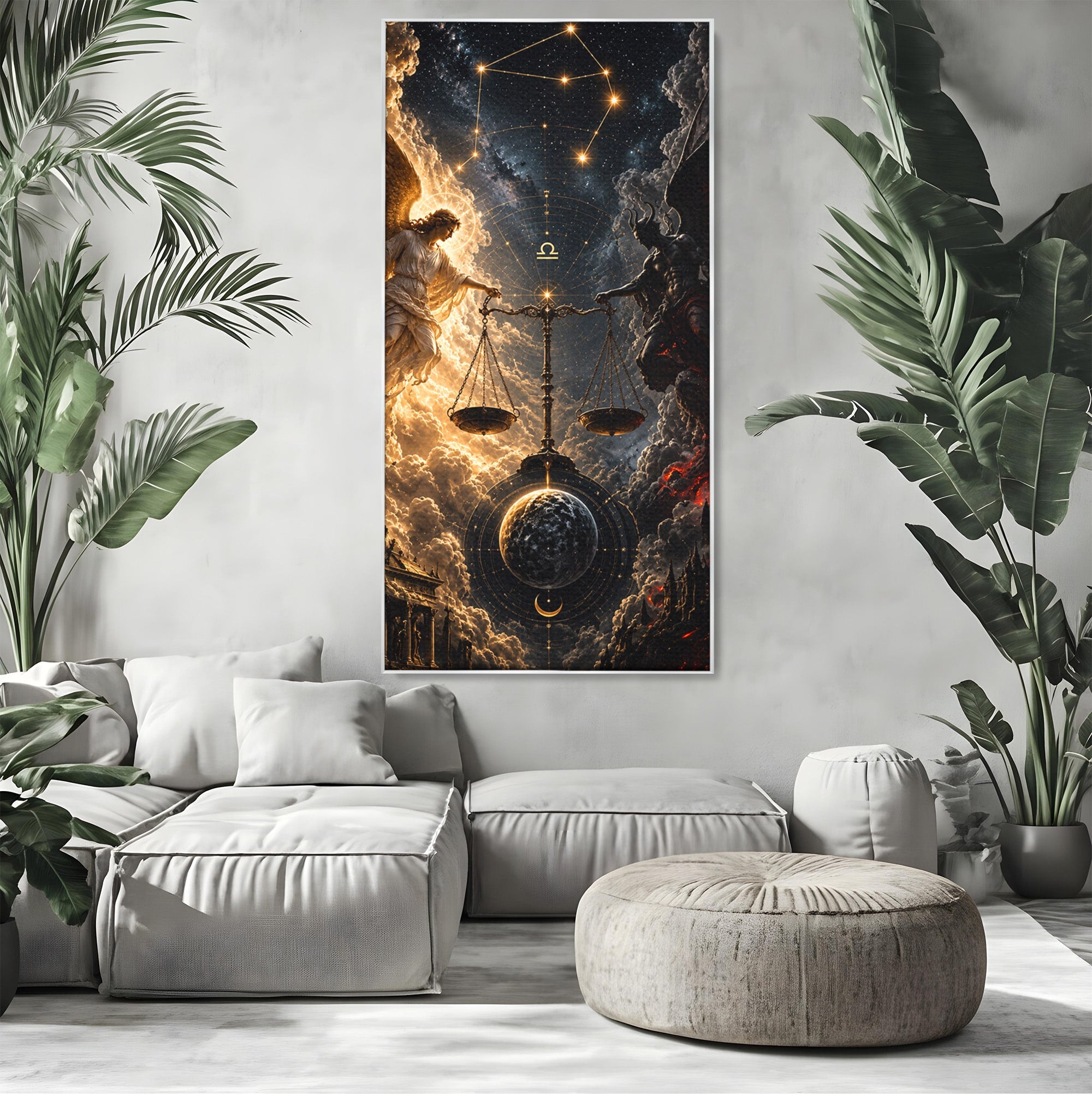 Tablou Canvas Premium LuxCanva® U1039, Armonia Universala, Inger, Demon, Balanta, Cer, Living, Culori Vibrante