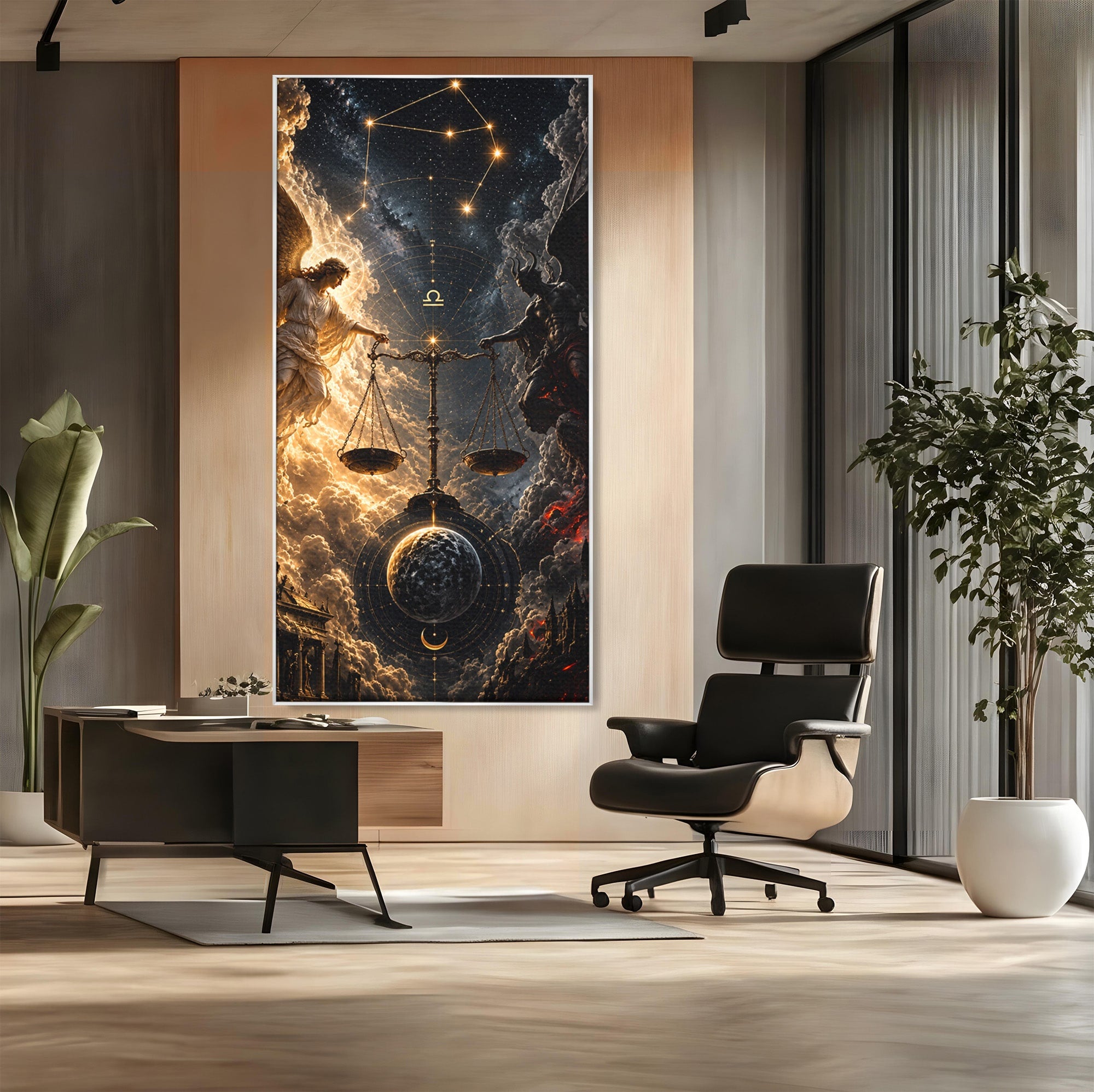 Tablou Canvas Premium LuxCanva® U1039, Armonia Universala, Inger, Demon, Balanta, Cer, Living, Culori Vibrante