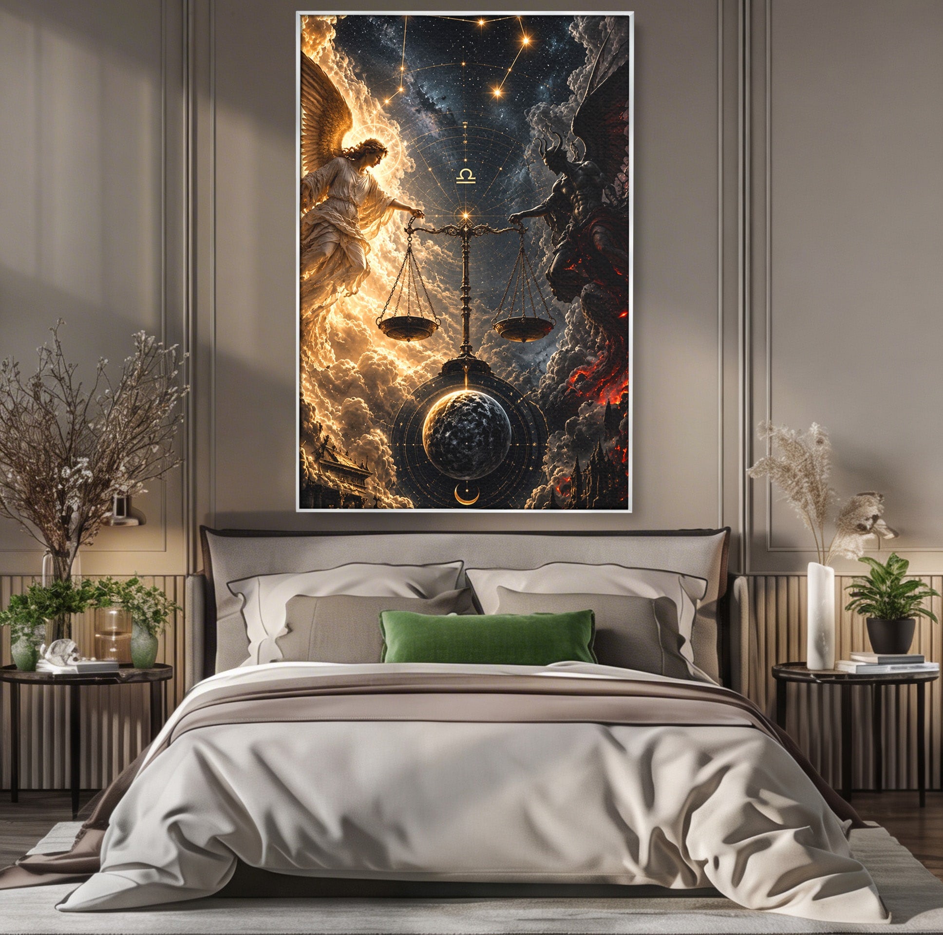 Tablou Canvas Premium LuxCanva® U1039, Armonia Universala, Inger, Demon, Balanta, Cer, Living, Culori Vibrante