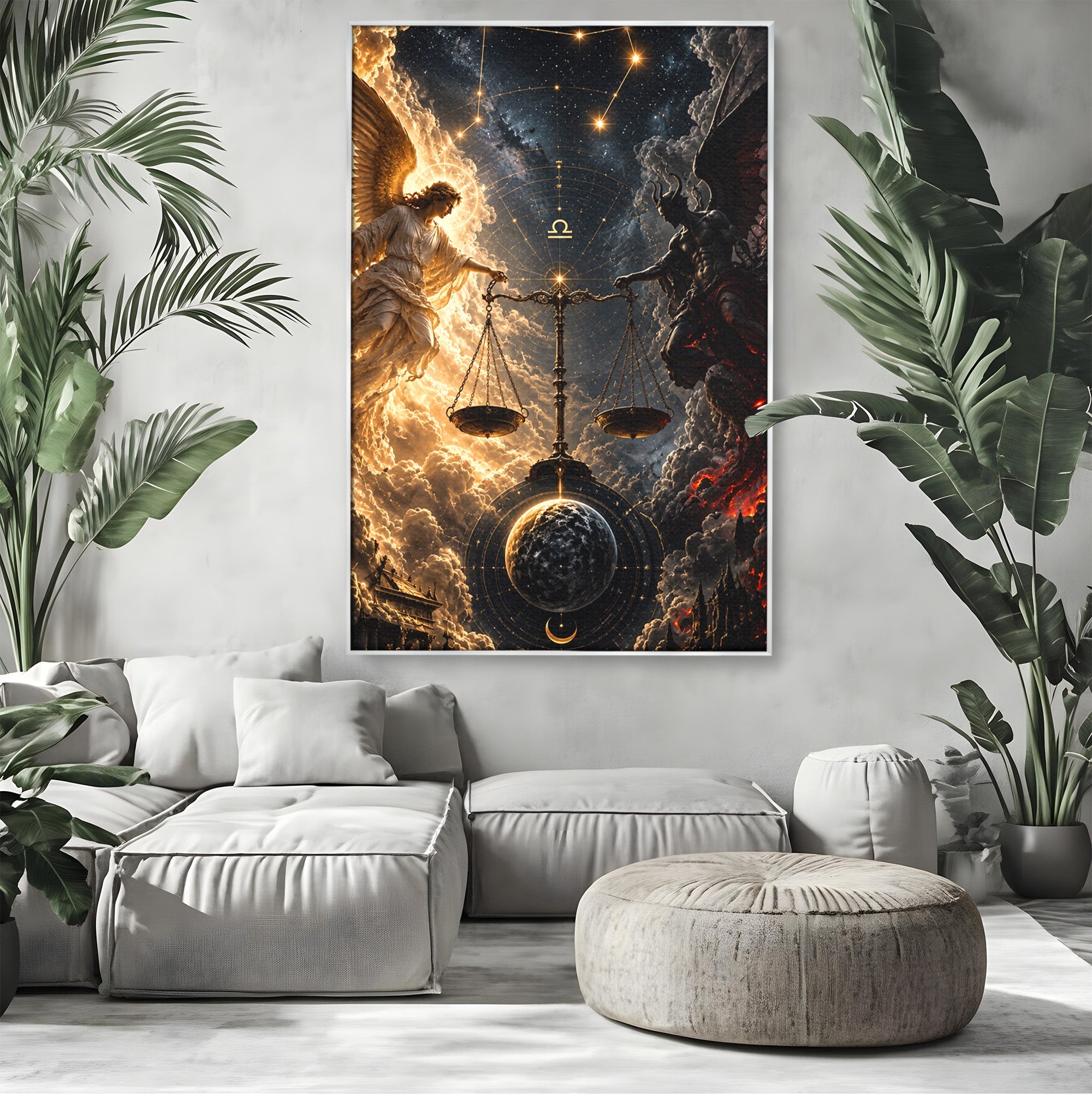 Tablou Canvas Premium LuxCanva® U1039, Armonia Universala, Inger, Demon, Balanta, Cer, Living, Culori Vibrante
