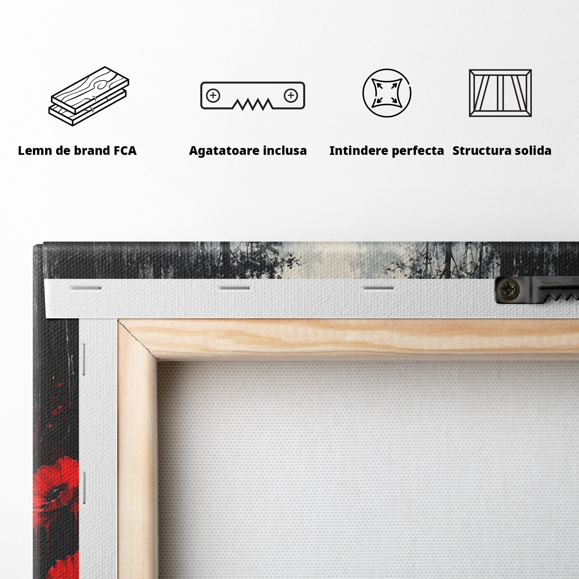 Tablou Canvas Premium LuxCanva® U1040, Drumul Rosu Prin Padure, Flori, Mister, Peisaj,  Padure, Living, Dormitor, Culori Vibrante