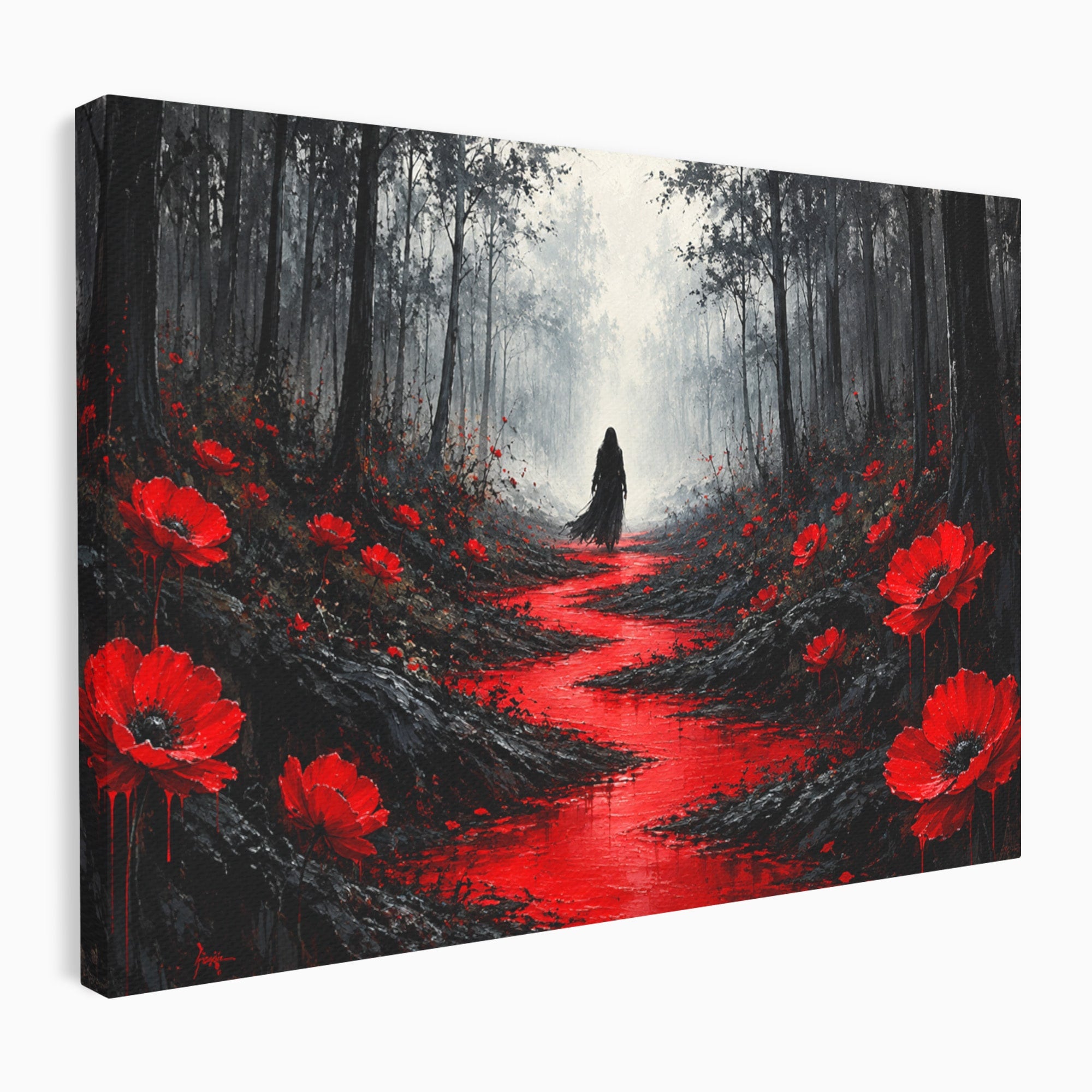 Tablou Canvas Premium LuxCanva® U1040, Drumul Rosu Prin Padure, Flori, Mister, Peisaj,  Padure, Living, Dormitor, Culori Vibrante