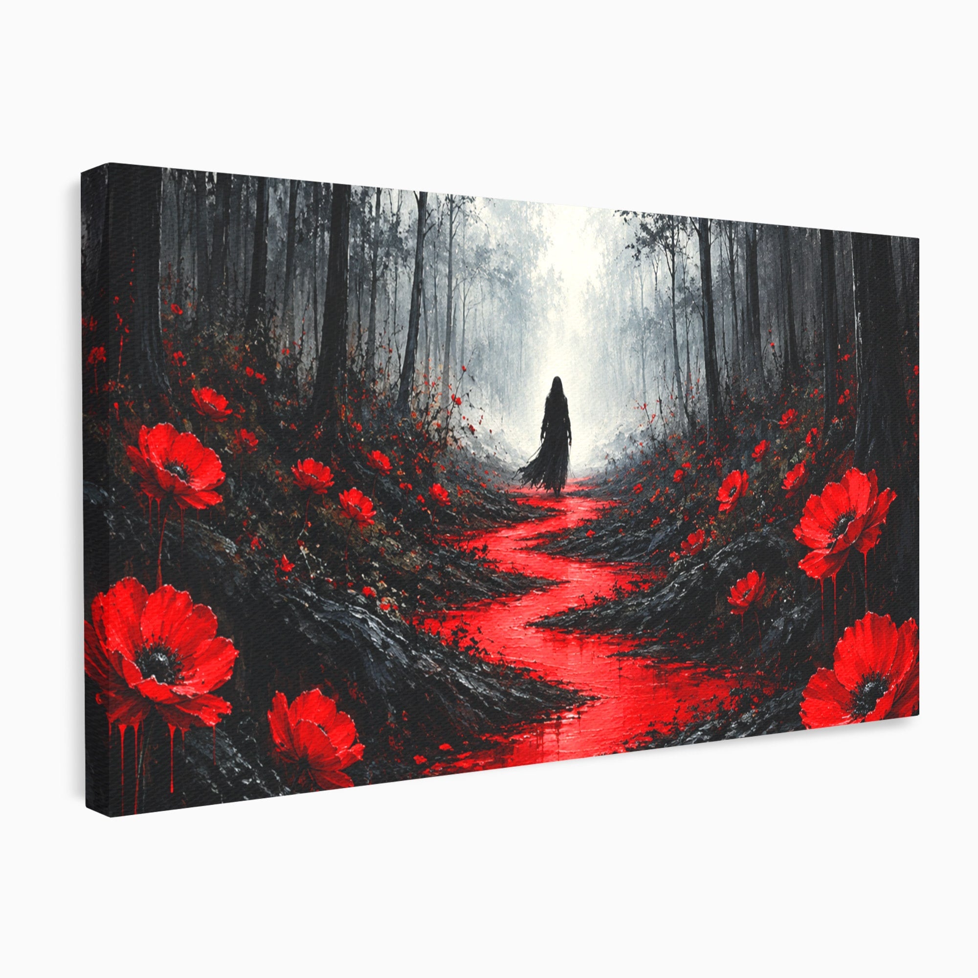 Tablou Canvas Premium LuxCanva® U1040, Drumul Rosu Prin Padure, Flori, Mister, Peisaj,  Padure, Living, Dormitor, Culori Vibrante