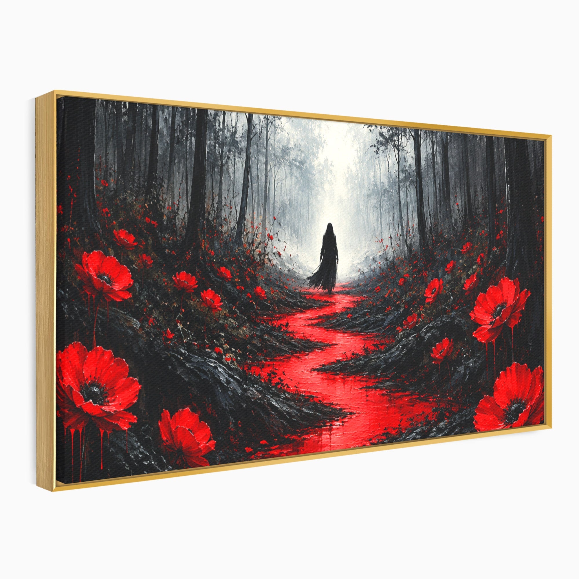 Tablou Canvas Premium LuxCanva® U1040, Drumul Rosu Prin Padure, Flori, Mister, Peisaj,  Padure, Living, Dormitor, Culori Vibrante