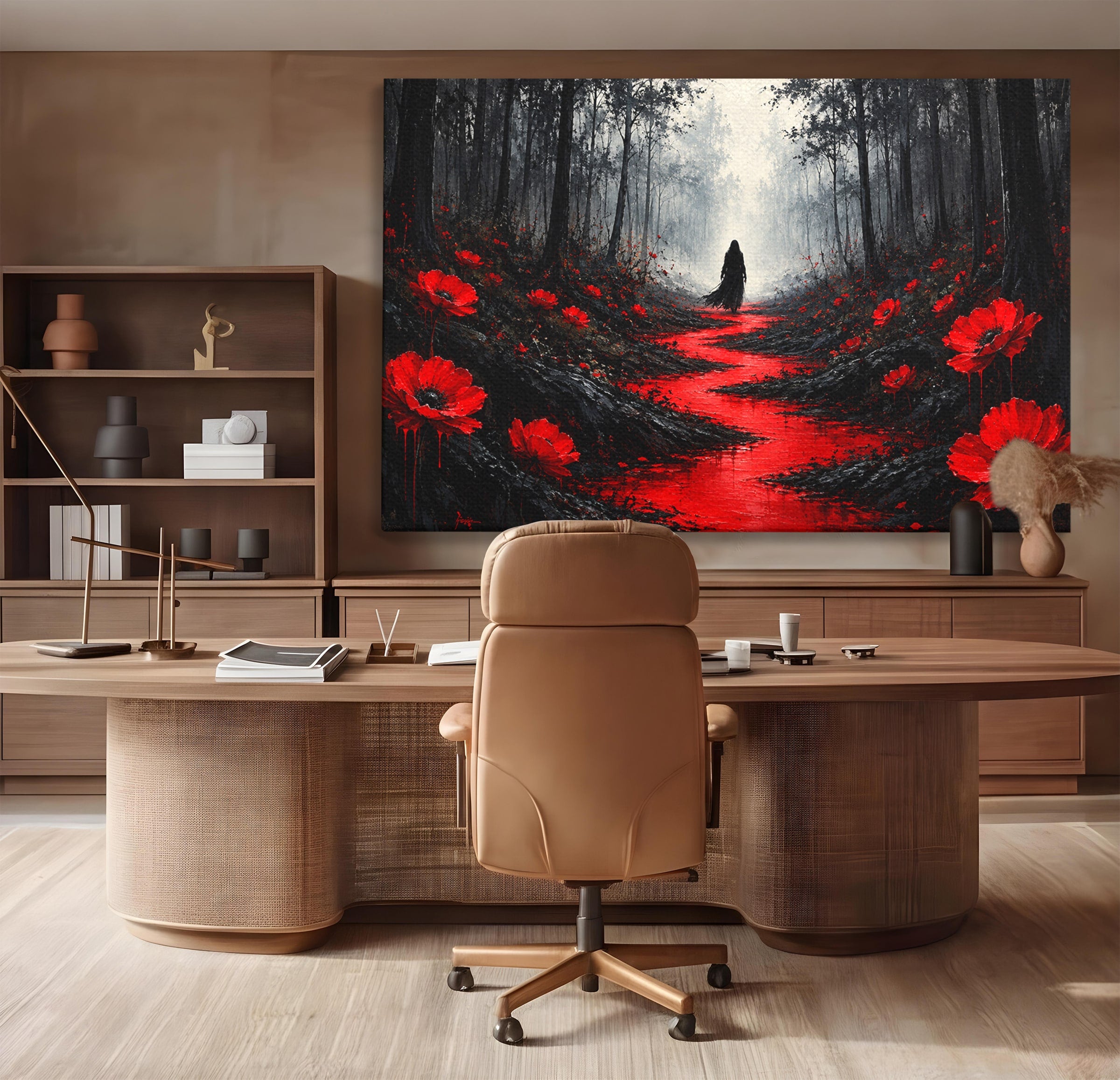 Tablou Canvas Premium LuxCanva® U1040, Drumul Rosu Prin Padure, Flori, Mister, Peisaj,  Padure, Living, Dormitor, Culori Vibrante