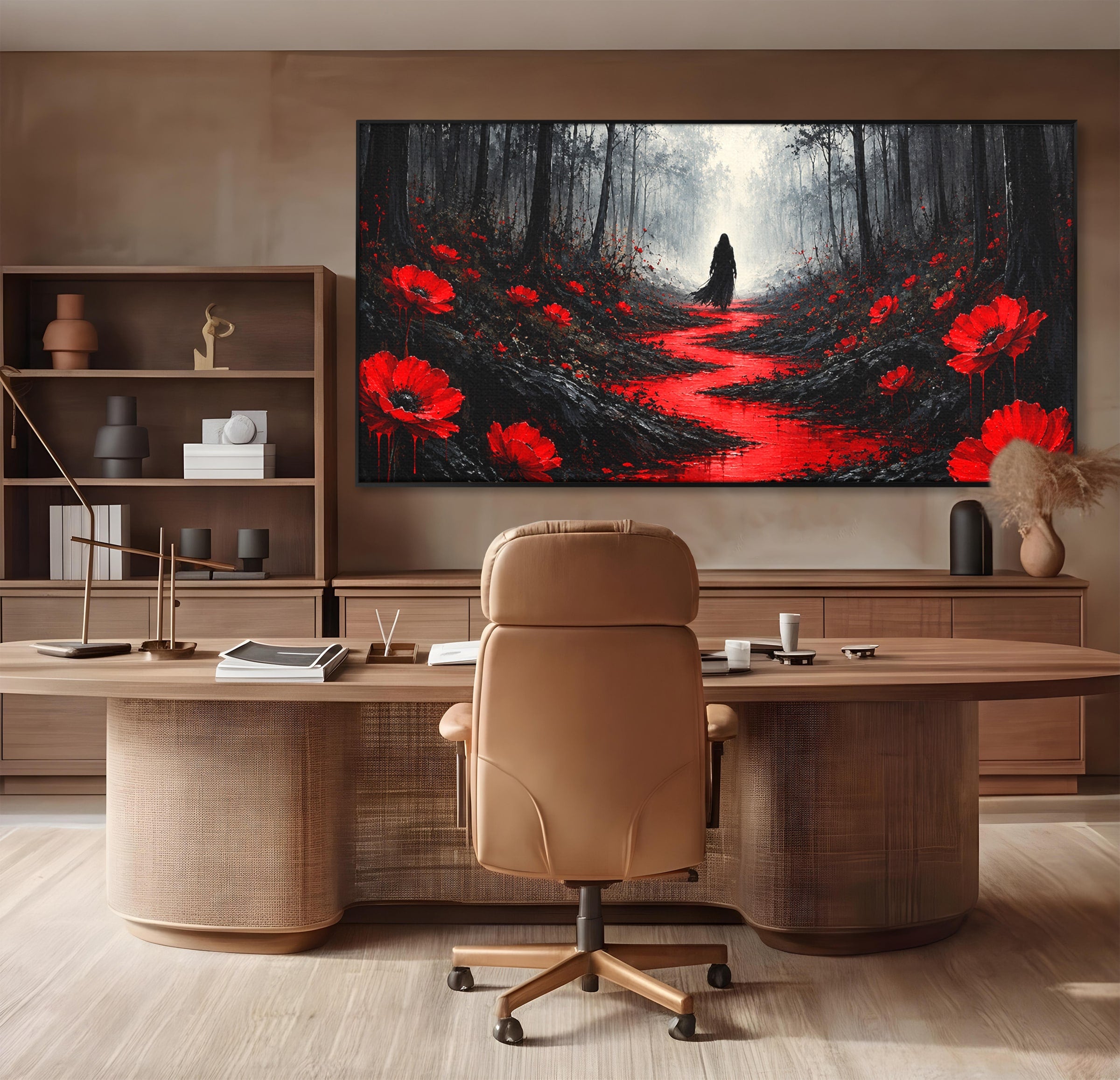 Tablou Canvas Premium LuxCanva® U1040, Drumul Rosu Prin Padure, Flori, Mister, Peisaj,  Padure, Living, Dormitor, Culori Vibrante