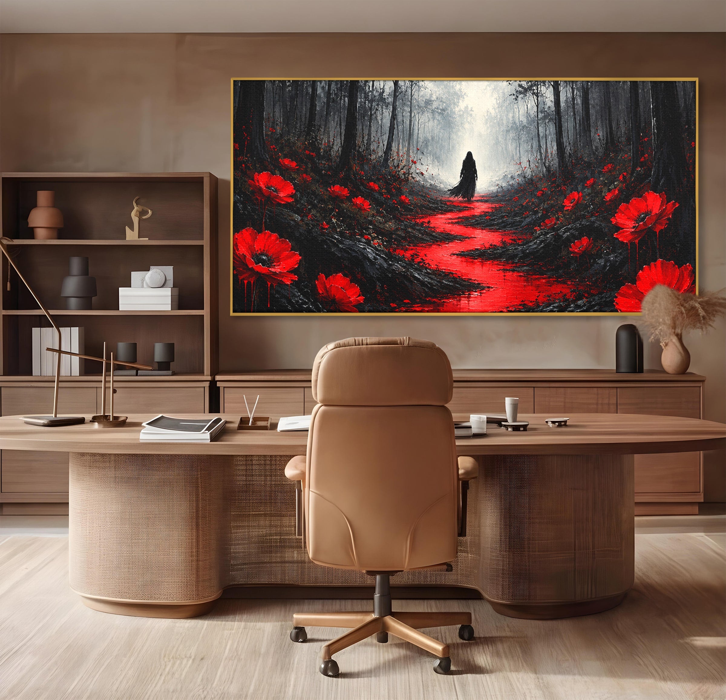 Tablou Canvas Premium LuxCanva® U1040, Drumul Rosu Prin Padure, Flori, Mister, Peisaj,  Padure, Living, Dormitor, Culori Vibrante