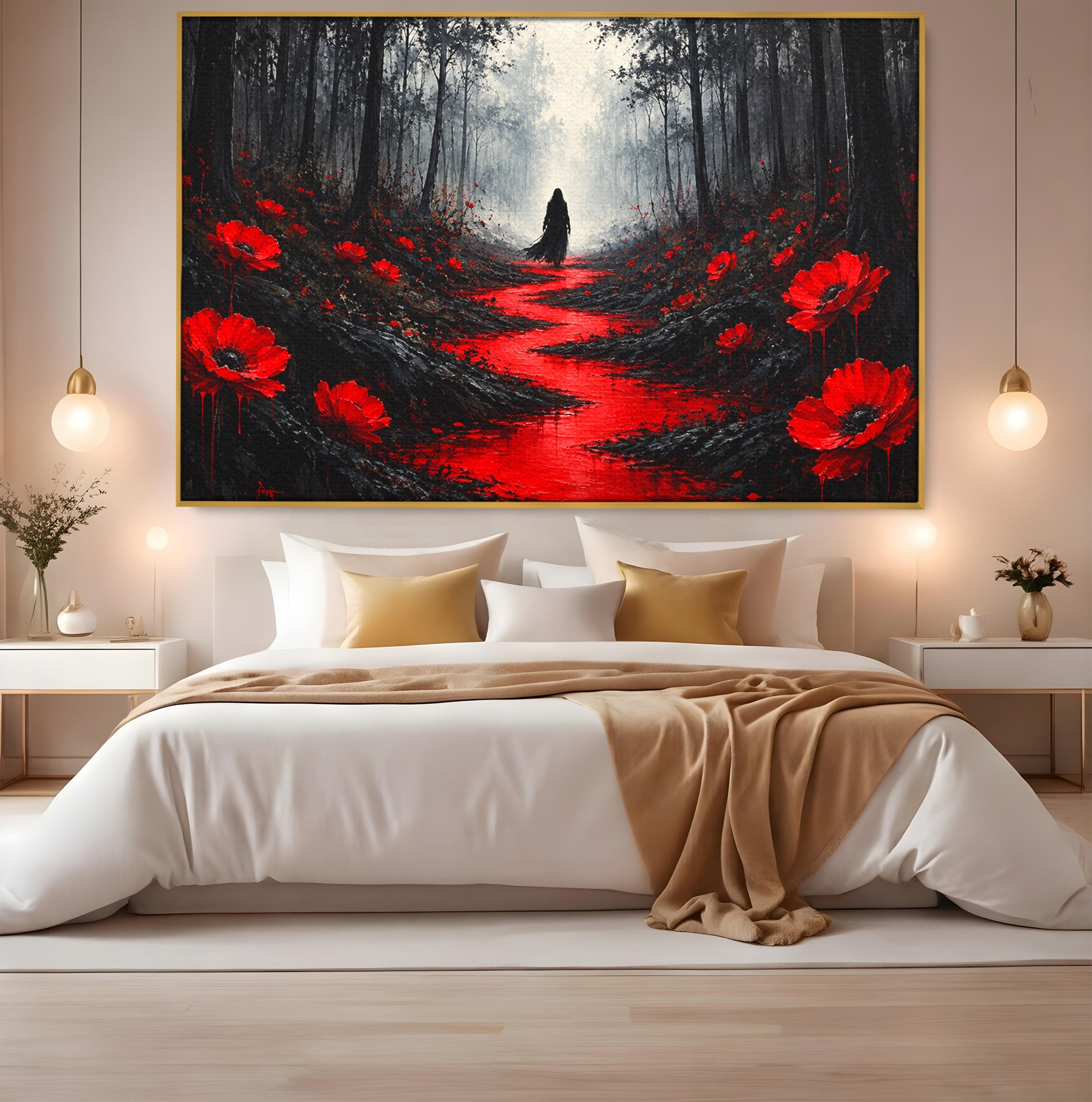 Tablou Canvas Premium LuxCanva® U1040, Drumul Rosu Prin Padure, Flori, Mister, Peisaj,  Padure, Living, Dormitor, Culori Vibrante