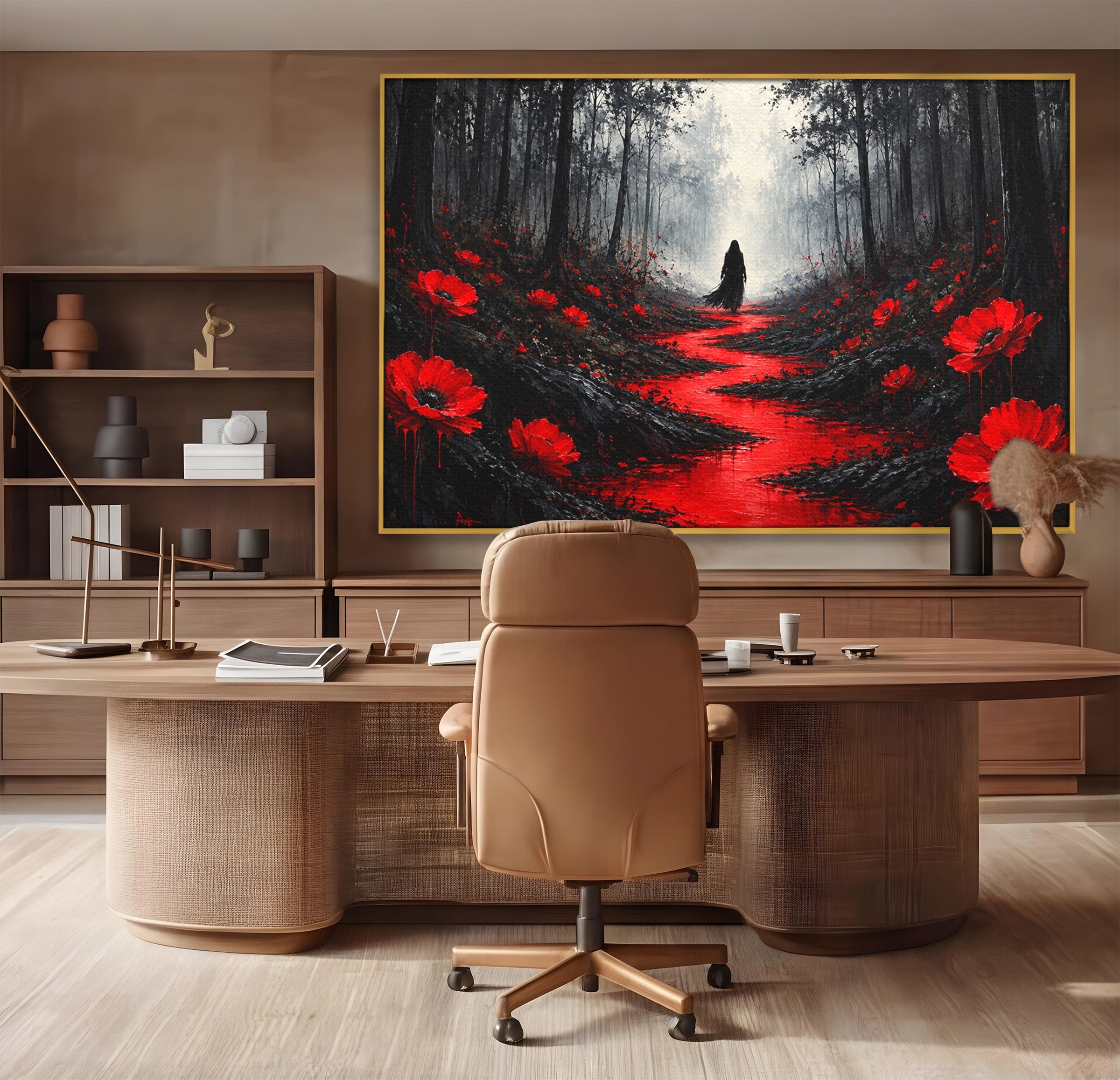 Tablou Canvas Premium LuxCanva® U1040, Drumul Rosu Prin Padure, Flori, Mister, Peisaj,  Padure, Living, Dormitor, Culori Vibrante