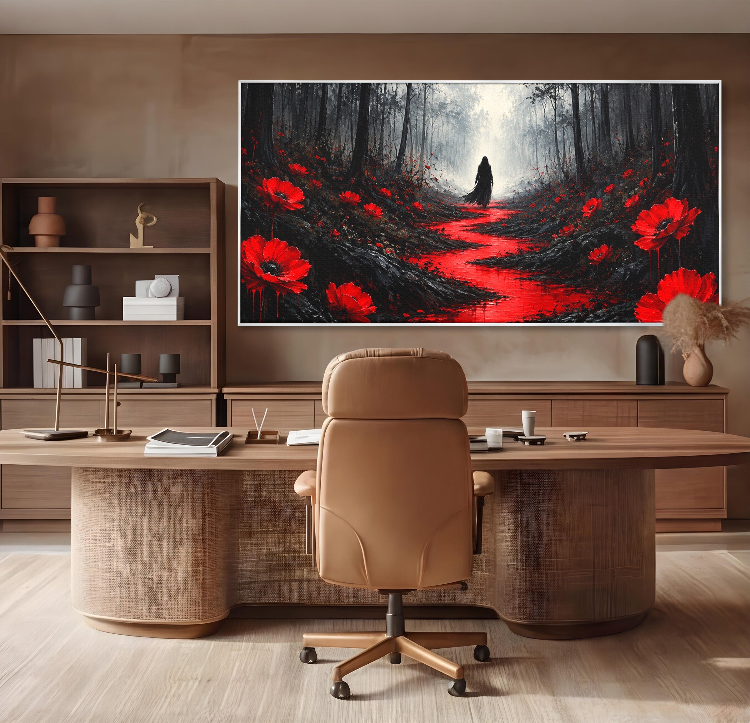 Tablou Canvas Premium LuxCanva® U1040, Drumul Rosu Prin Padure, Flori, Mister, Peisaj,  Padure, Living, Dormitor, Culori Vibrante