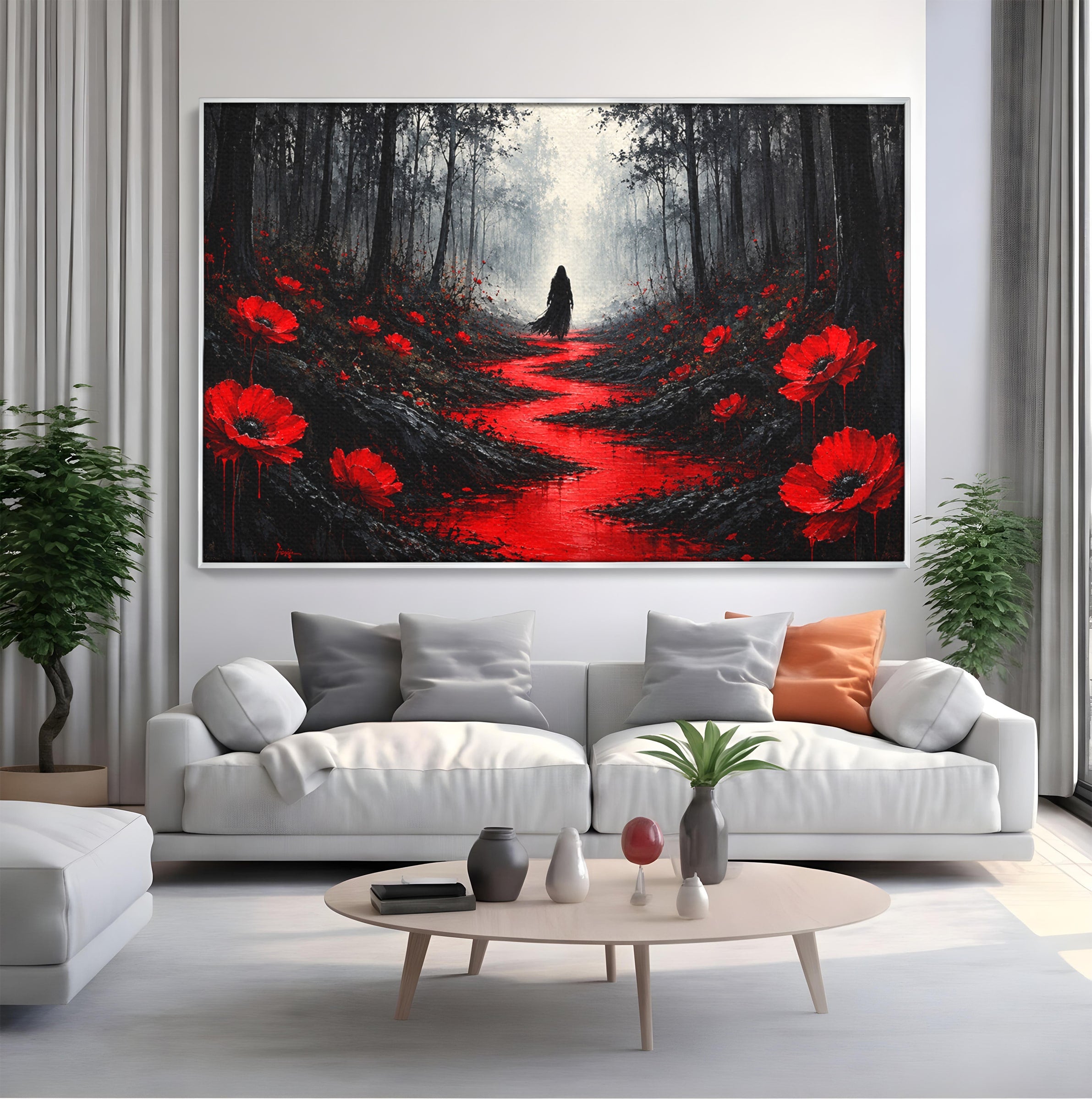 Tablou Canvas Premium LuxCanva® U1040, Drumul Rosu Prin Padure, Flori, Mister, Peisaj,  Padure, Living, Dormitor, Culori Vibrante