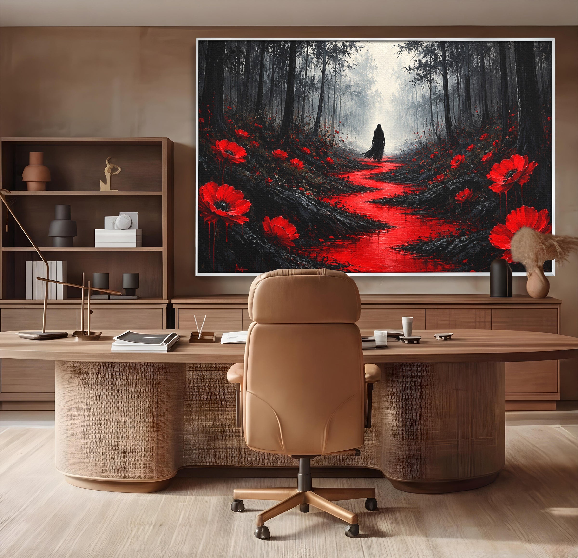 Tablou Canvas Premium LuxCanva® U1040, Drumul Rosu Prin Padure, Flori, Mister, Peisaj,  Padure, Living, Dormitor, Culori Vibrante