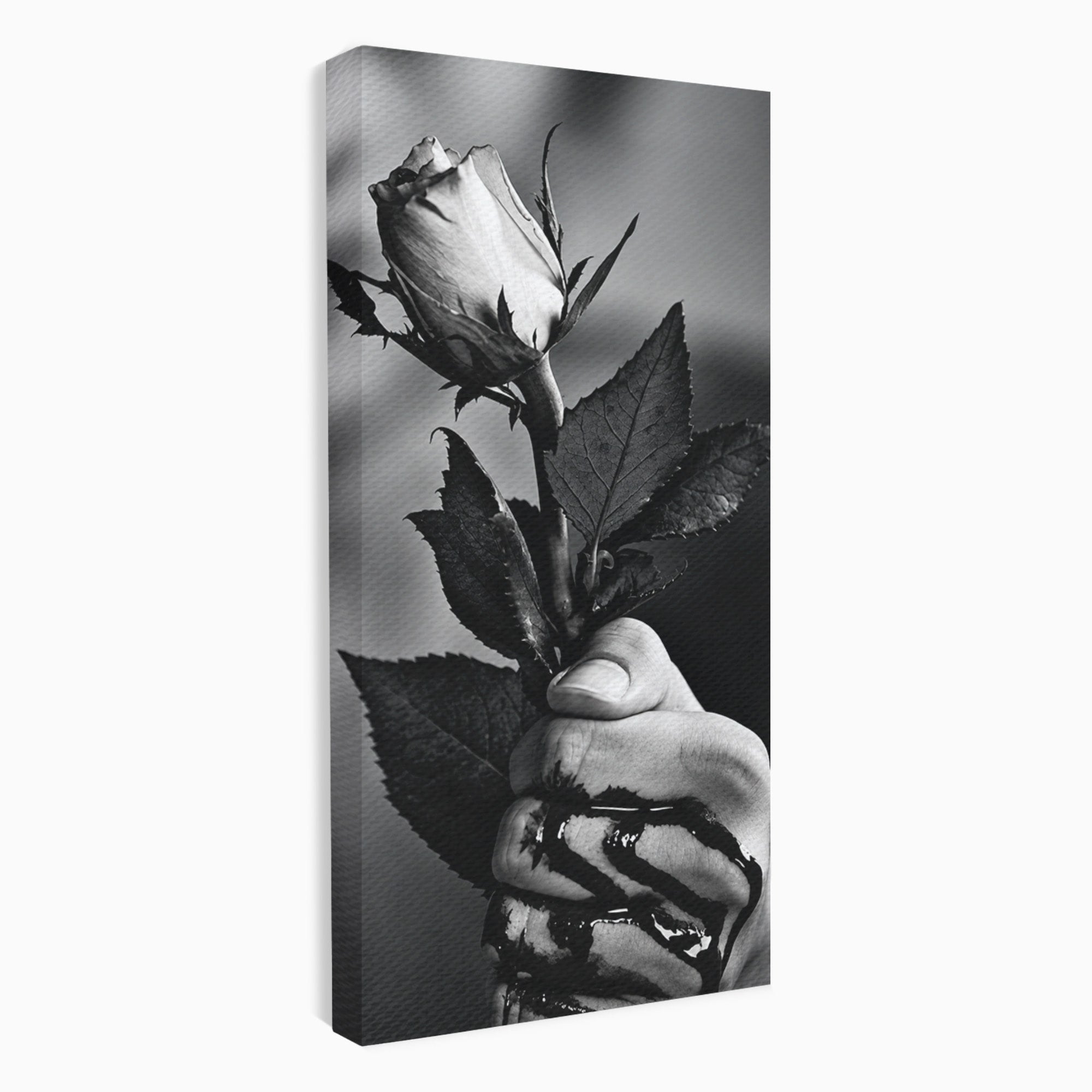Tablou Canvas Premium LuxCanva® U1041, Trandafir In Mana, Alb-Negru, Contrast, Arta, Trandafir,  Dormitor, Culori Vibrante