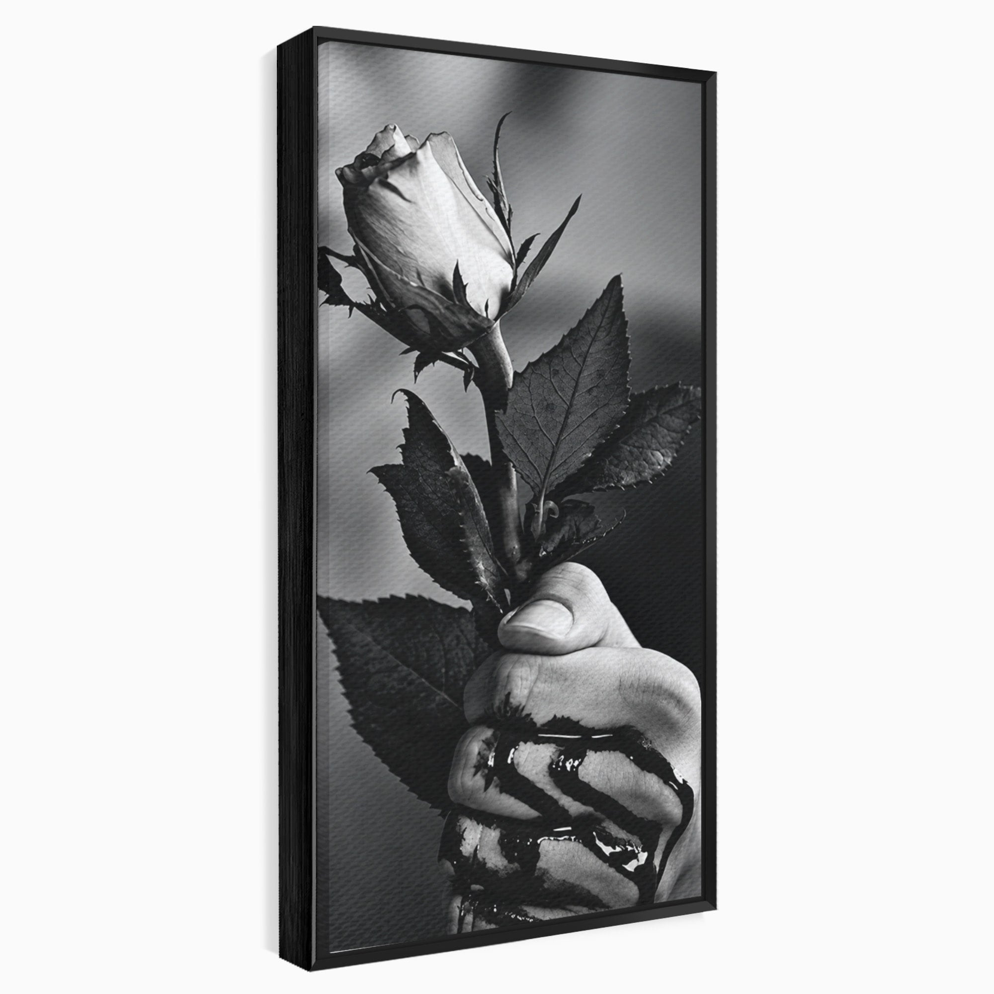 Tablou Canvas Premium LuxCanva® U1041, Trandafir In Mana, Alb-Negru, Contrast, Arta, Trandafir,  Dormitor, Culori Vibrante