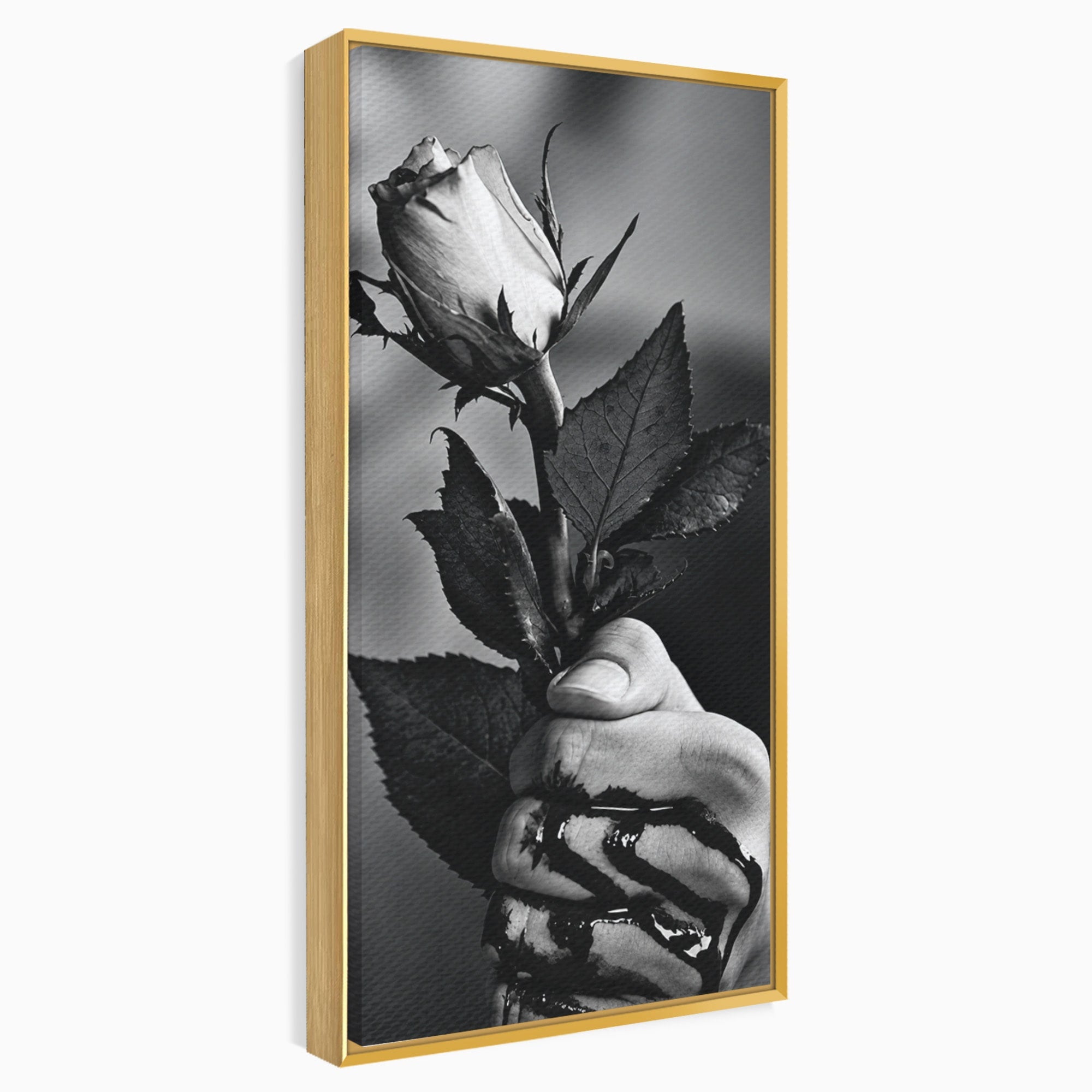 Tablou Canvas Premium LuxCanva® U1041, Trandafir In Mana, Alb-Negru, Contrast, Arta, Trandafir,  Dormitor, Culori Vibrante