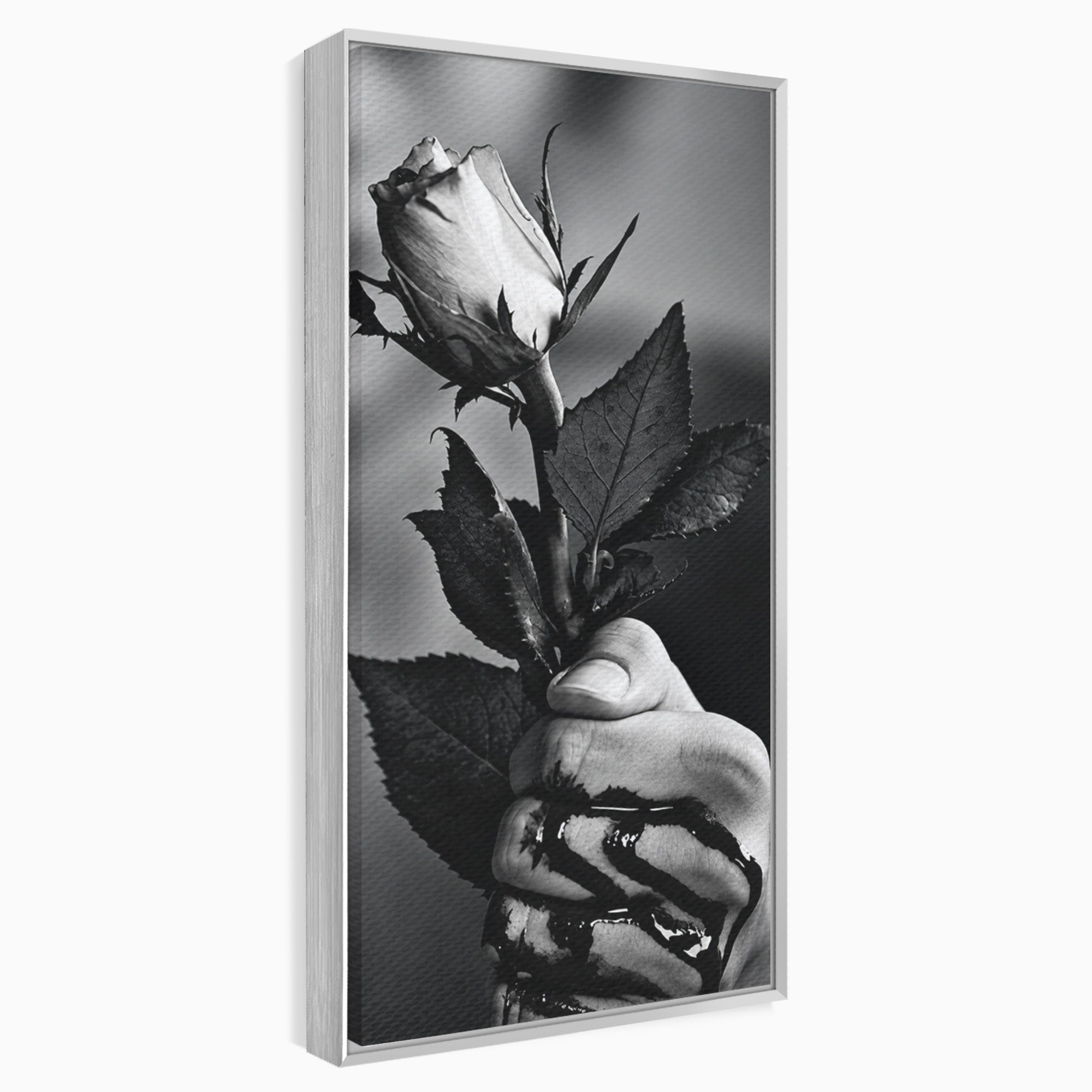 Tablou Canvas Premium LuxCanva® U1041, Trandafir In Mana, Alb-Negru, Contrast, Arta, Trandafir,  Dormitor, Culori Vibrante