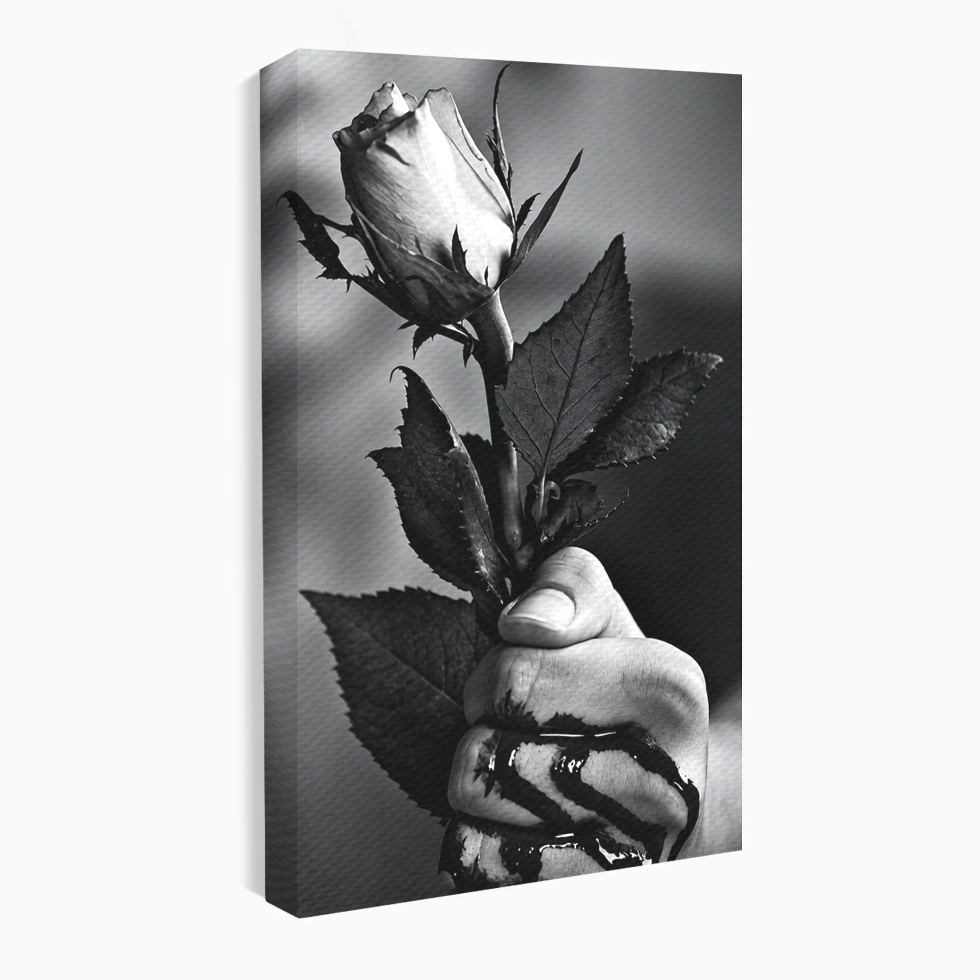 Tablou Canvas Premium LuxCanva® U1041, Trandafir In Mana, Alb-Negru, Contrast, Arta, Trandafir,  Dormitor, Culori Vibrante