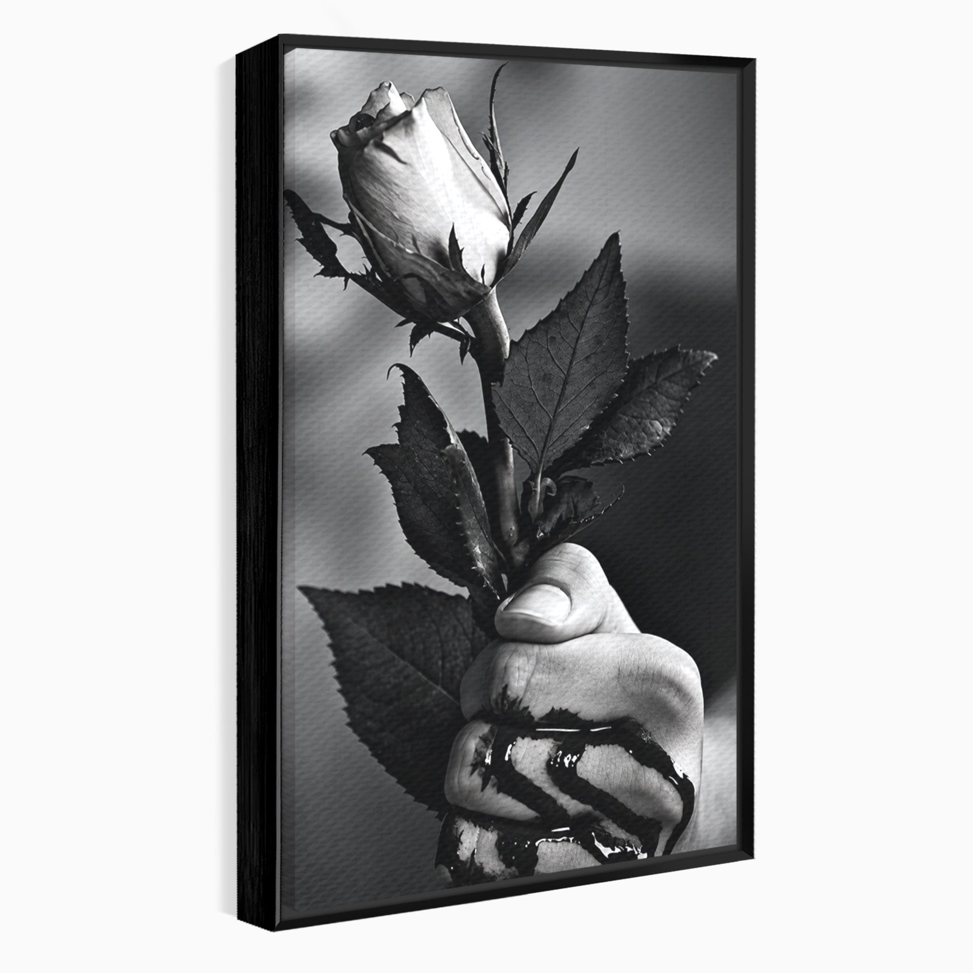 Tablou Canvas Premium LuxCanva® U1041, Trandafir In Mana, Alb-Negru, Contrast, Arta, Trandafir,  Dormitor, Culori Vibrante