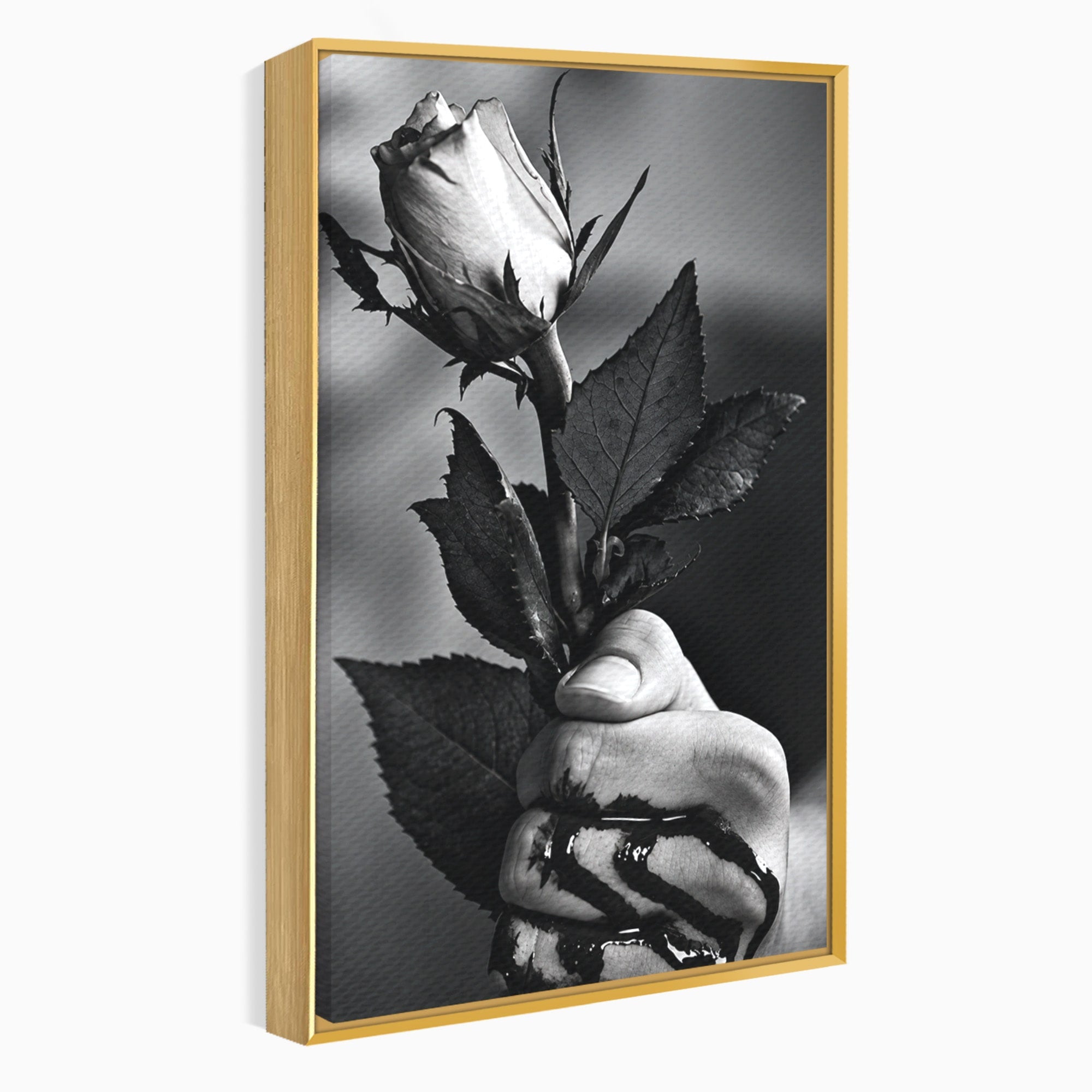 Tablou Canvas Premium LuxCanva® U1041, Trandafir In Mana, Alb-Negru, Contrast, Arta, Trandafir,  Dormitor, Culori Vibrante