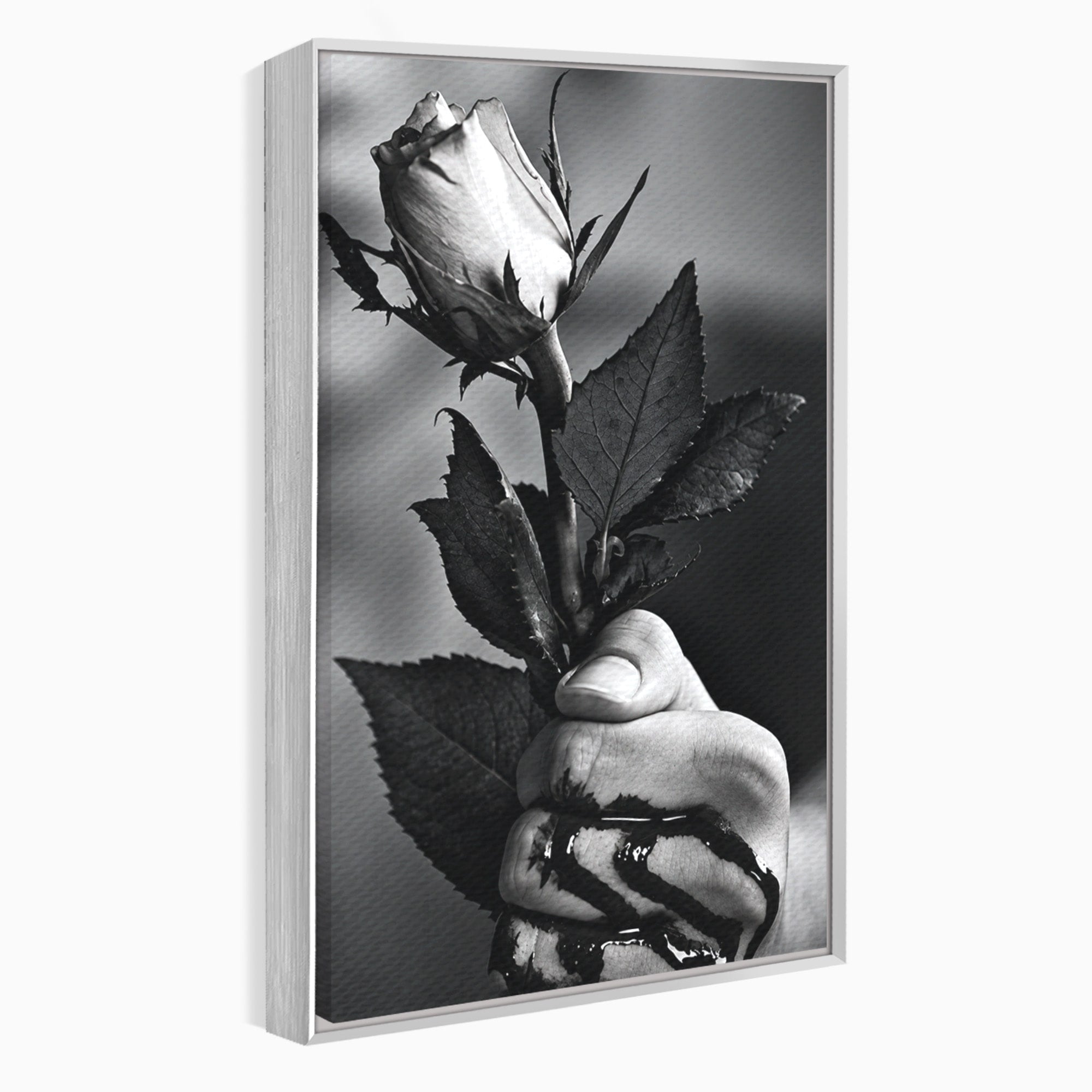 Tablou Canvas Premium LuxCanva® U1041, Trandafir In Mana, Alb-Negru, Contrast, Arta, Trandafir,  Dormitor, Culori Vibrante