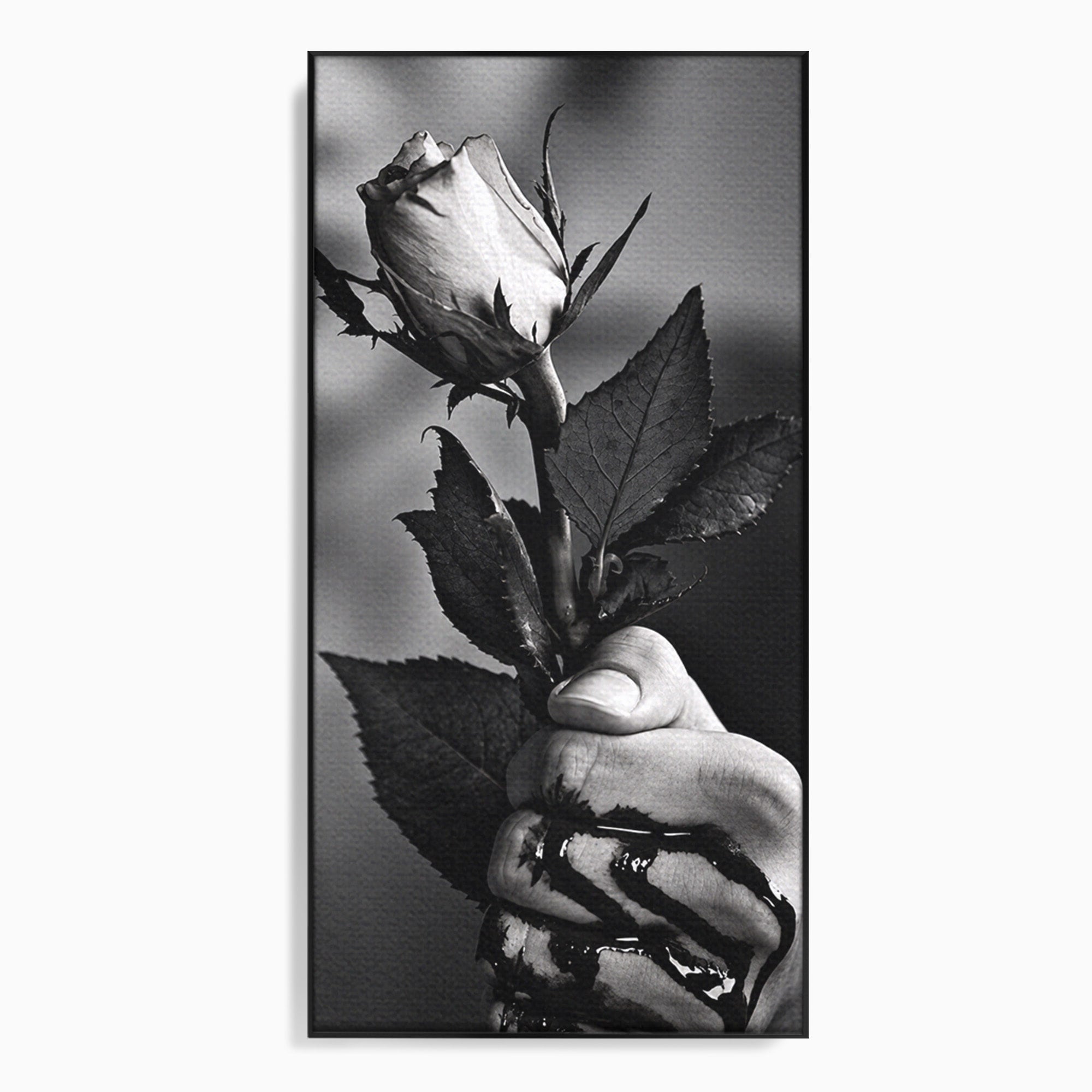 Tablou Canvas Premium LuxCanva® U1041, Trandafir In Mana, Alb-Negru, Contrast, Arta, Trandafir,  Dormitor, Culori Vibrante