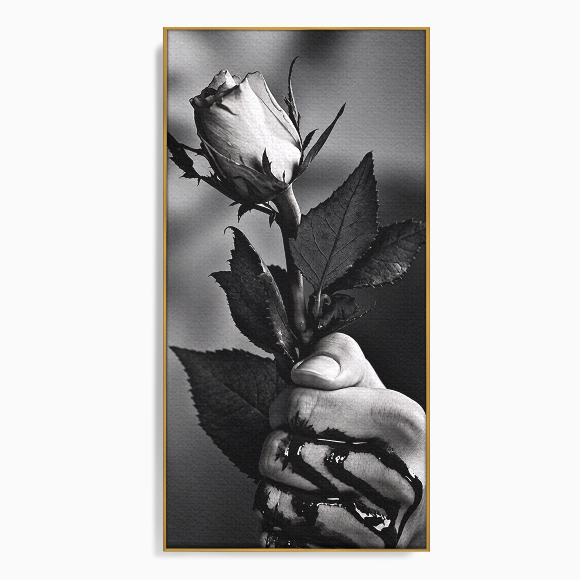 Tablou Canvas Premium LuxCanva® U1041, Trandafir In Mana, Alb-Negru, Contrast, Arta, Trandafir,  Dormitor, Culori Vibrante