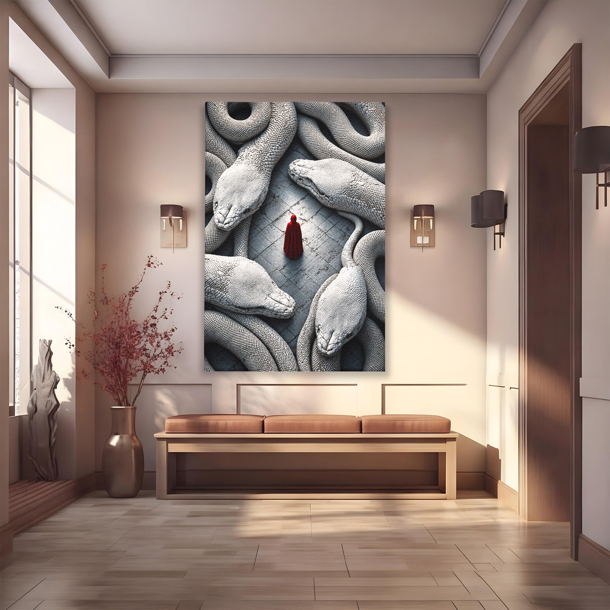 Tablou Canvas Premium LuxCanva® U1043, Misterul Serpilor Uriasi, Figura Umana, Fantazie, Serpi, Mister, Dormitor, Culori Vibrante