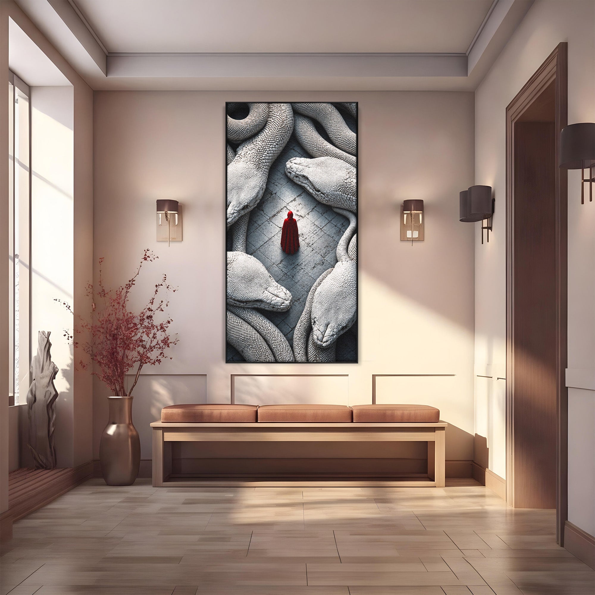 Tablou Canvas Premium LuxCanva® U1043, Misterul Serpilor Uriasi, Figura Umana, Fantazie, Serpi, Mister, Dormitor, Culori Vibrante