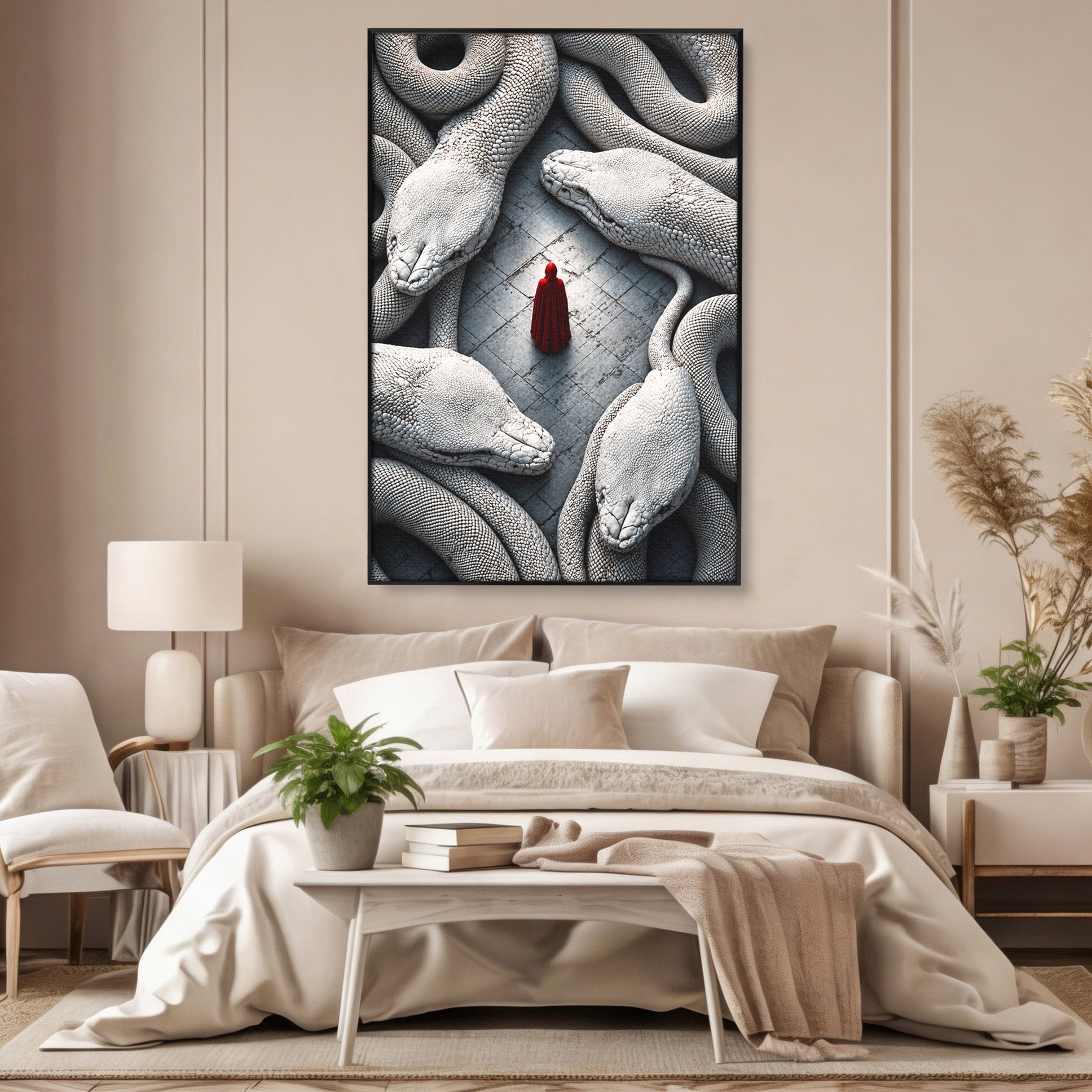 Tablou Canvas Premium LuxCanva® U1043, Misterul Serpilor Uriasi, Figura Umana, Fantazie, Serpi, Mister, Dormitor, Culori Vibrante
