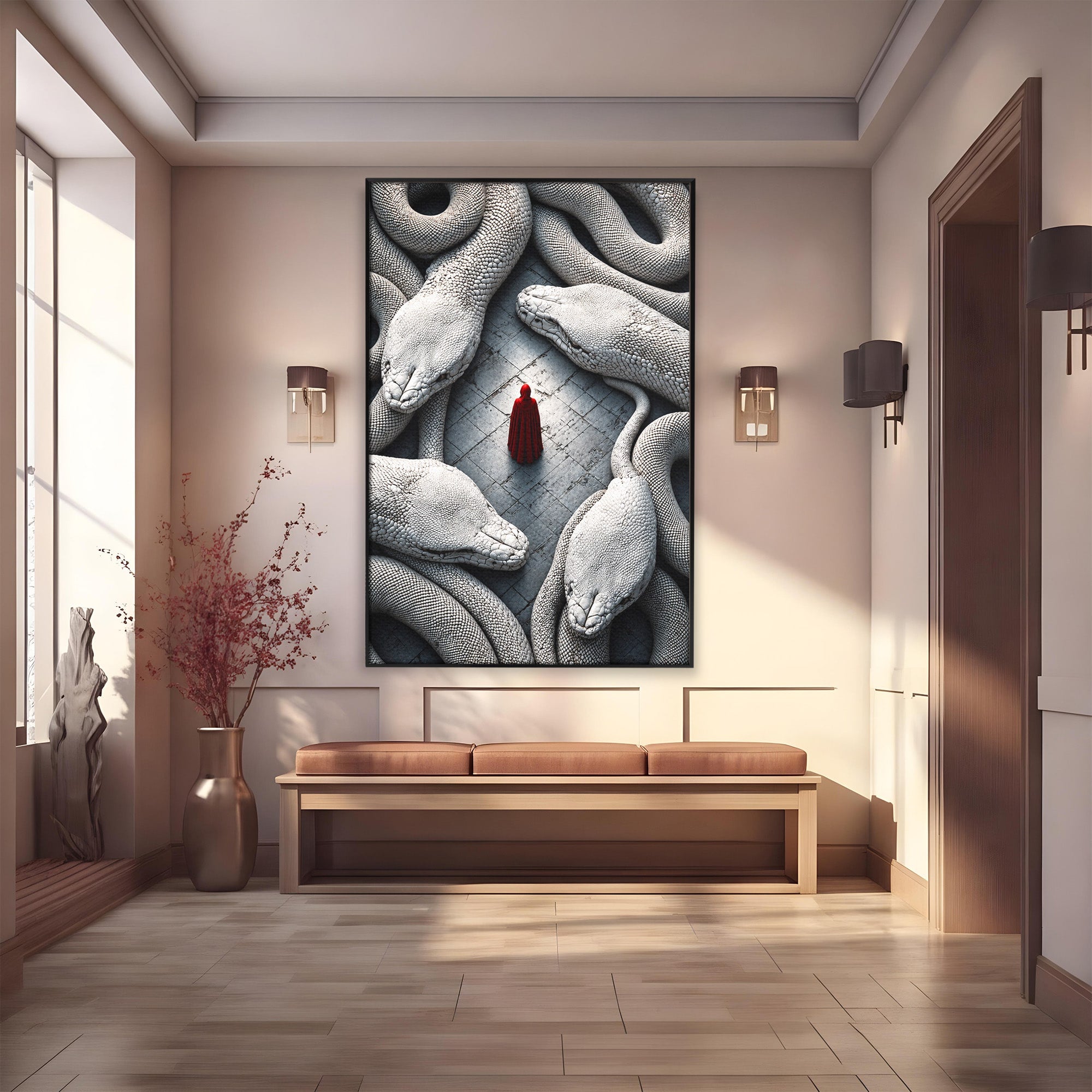 Tablou Canvas Premium LuxCanva® U1043, Misterul Serpilor Uriasi, Figura Umana, Fantazie, Serpi, Mister, Dormitor, Culori Vibrante