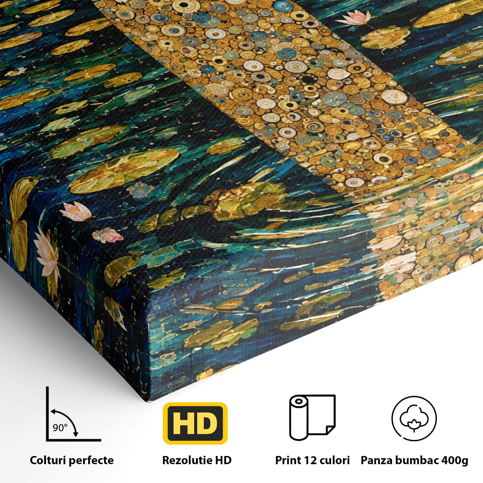 Tablou Canvas Premium LuxCanva® U1044, Femeie In Apele Aurite, Aur, Floare De Lotus, Meditatie, Femeie, Apa, Living, Dormitor, Culori Vibrante