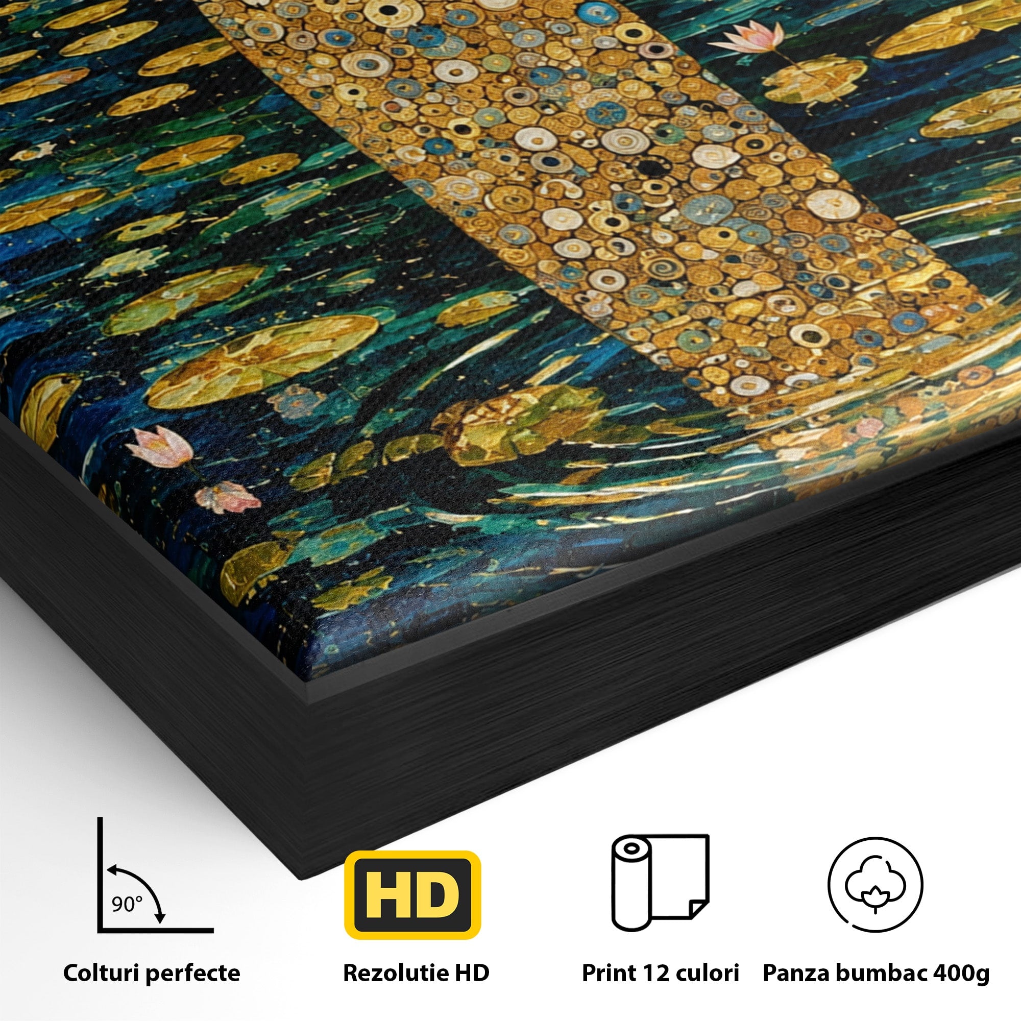 Tablou Canvas Premium LuxCanva® U1044, Femeie In Apele Aurite, Aur, Floare De Lotus, Meditatie, Femeie, Apa, Living, Dormitor, Culori Vibrante