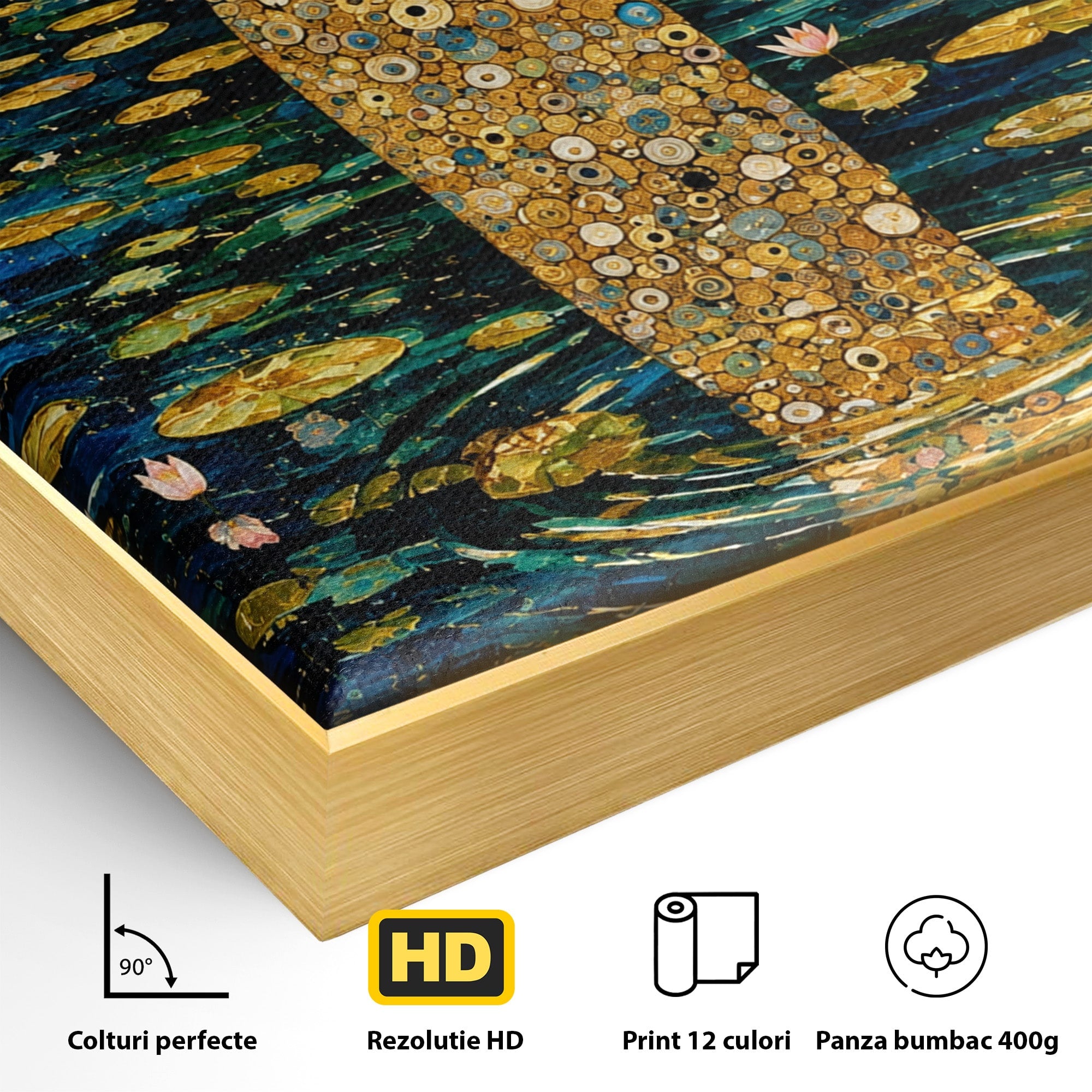 Tablou Canvas Premium LuxCanva® U1044, Femeie In Apele Aurite, Aur, Floare De Lotus, Meditatie, Femeie, Apa, Living, Dormitor, Culori Vibrante