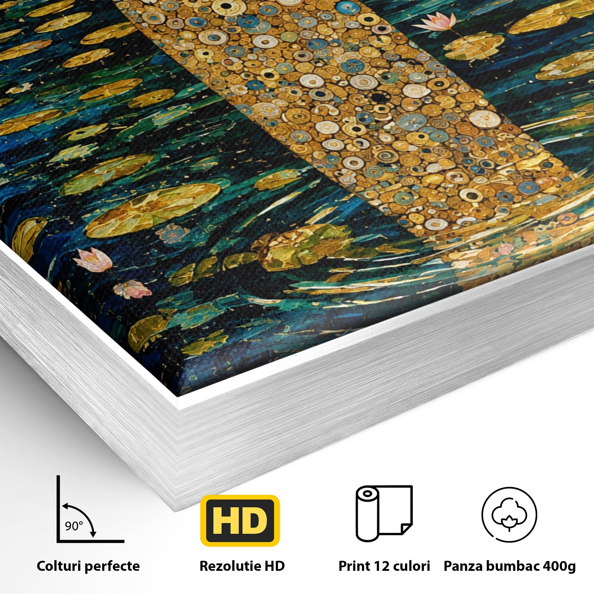Tablou Canvas Premium LuxCanva® U1044, Femeie In Apele Aurite, Aur, Floare De Lotus, Meditatie, Femeie, Apa, Living, Dormitor, Culori Vibrante